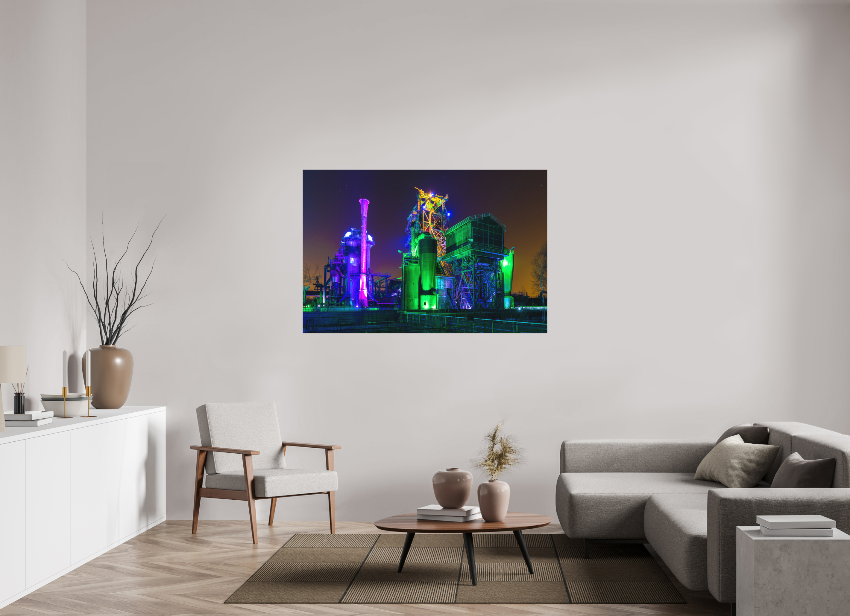 150 x 100 cm, Foto-Leinwand matt Illuminierter Landschaftspark Duisburg