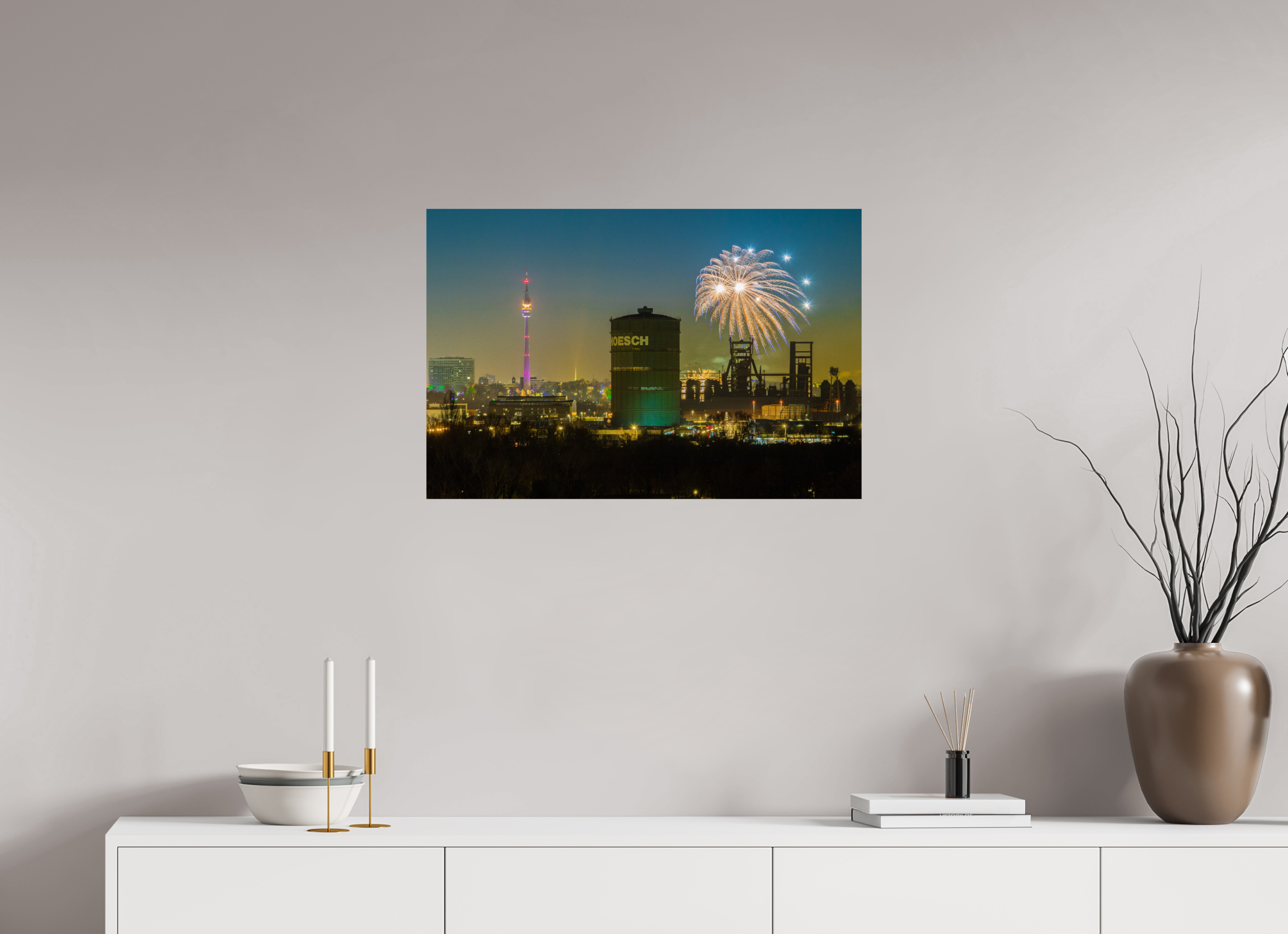 75 x 50 cm, Photo Print On Fuji Crystal DP II Feuerwerk an der Dortmunder Skyline