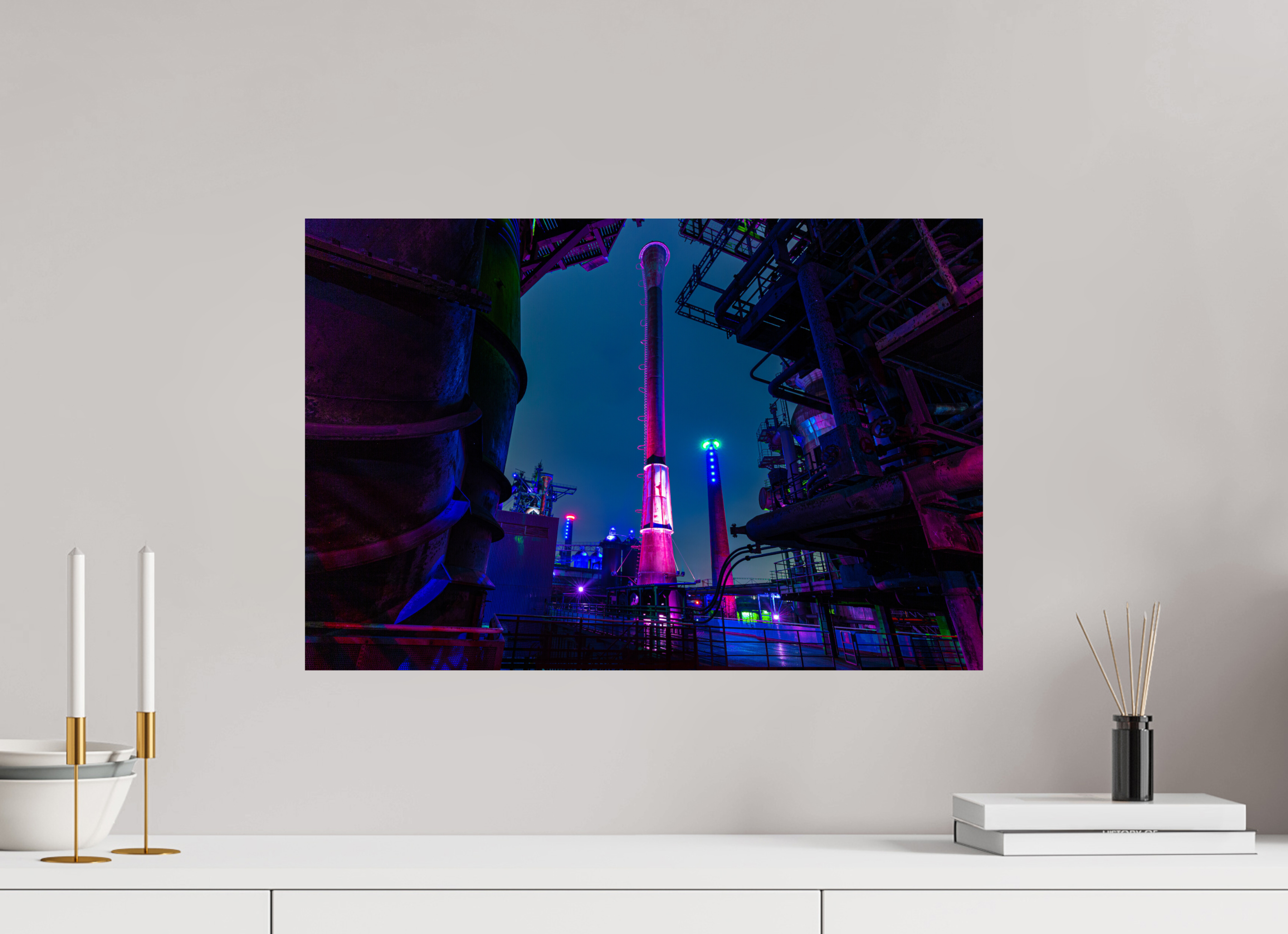 60 x 40 cm, Photo Print On Fuji Crystal DP II Illuminierter Schornstein im Landschaftspark Duisburg