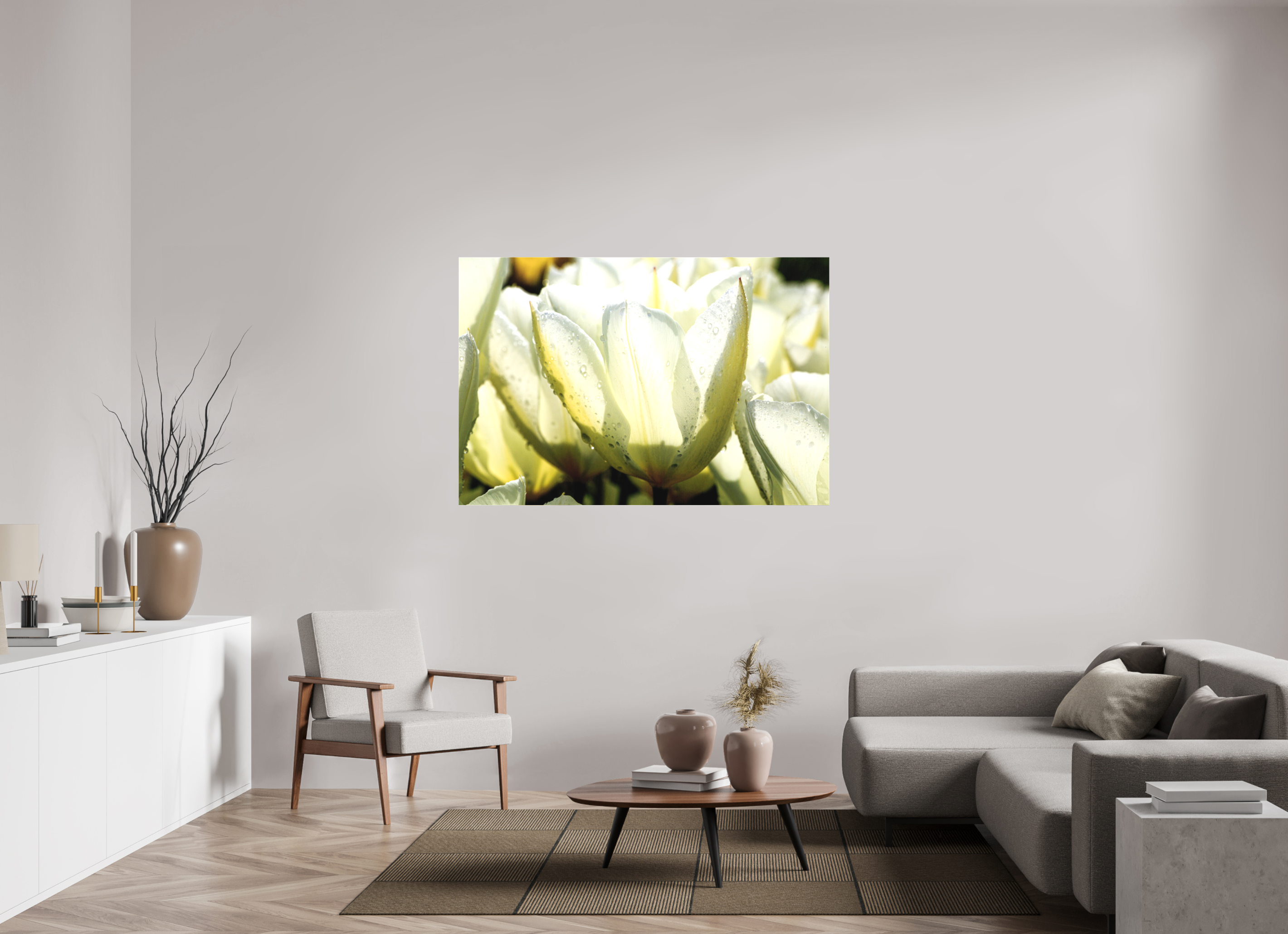 150 x 100 cm, Foto-Leinwand matt Morgentau auf Tulpen-Blütenblättern