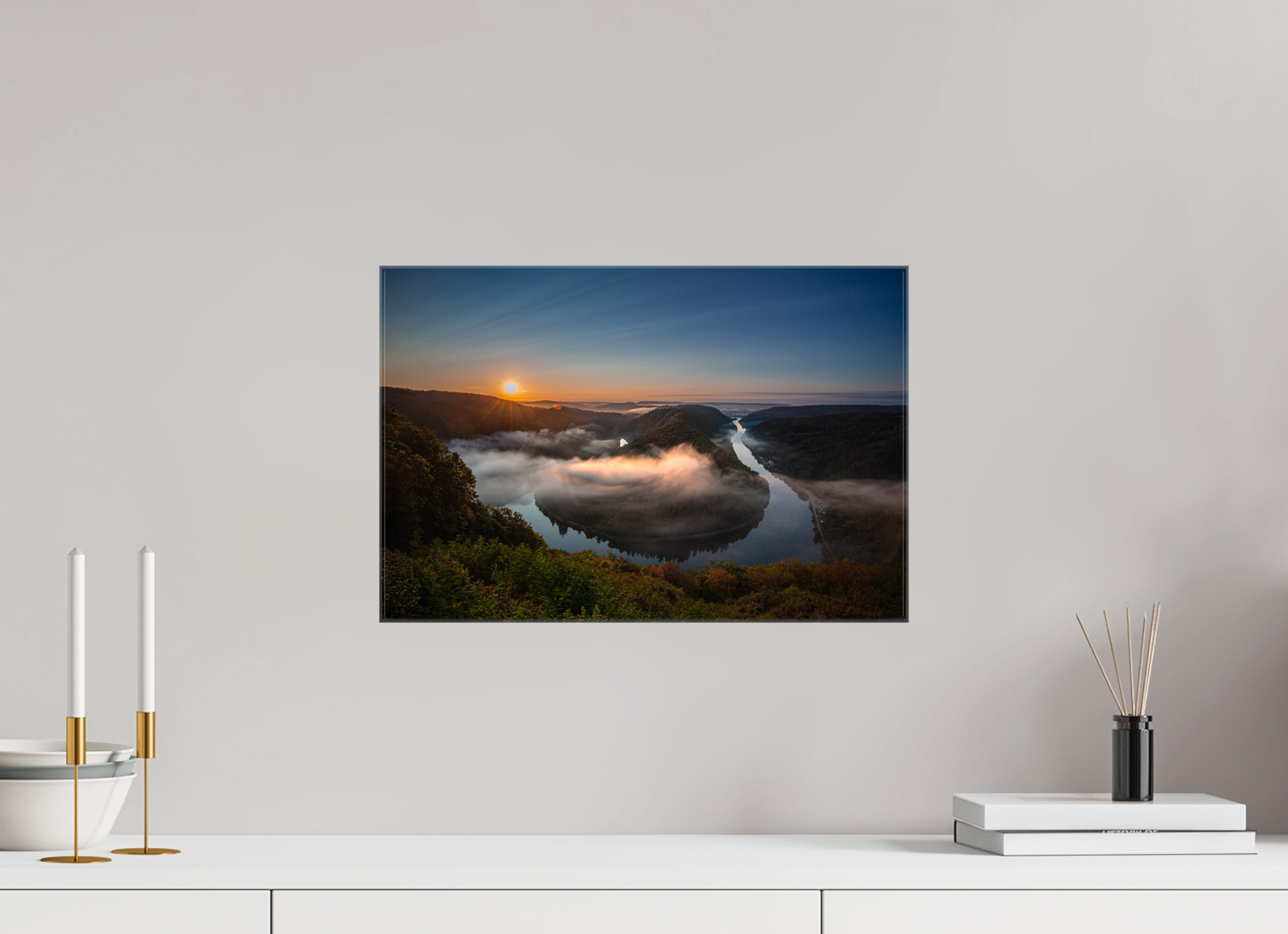 45 x 30 cm, Foto Leinwand glänzend Sonnenaufgang an der Saarschleife