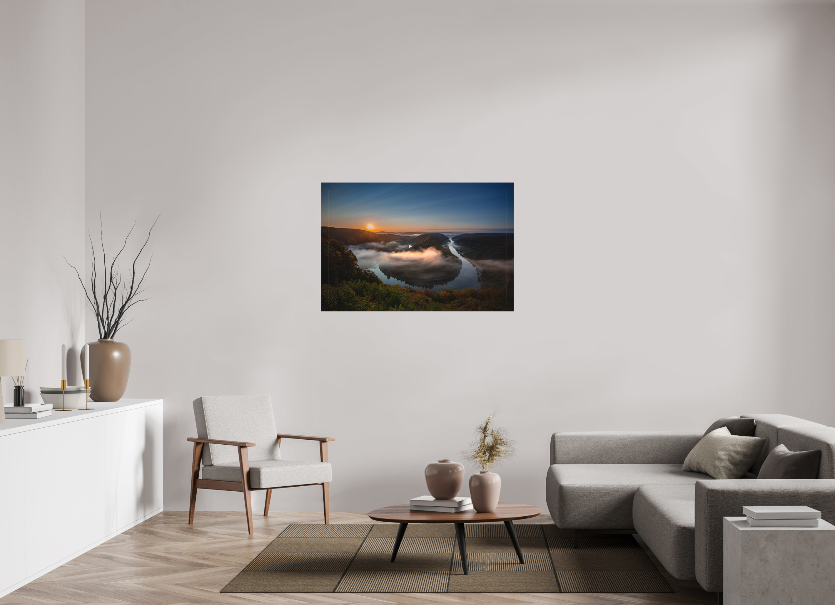 120 x 80 cm, Foto-Leinwand matt Sonnenaufgang an der Saarschleife