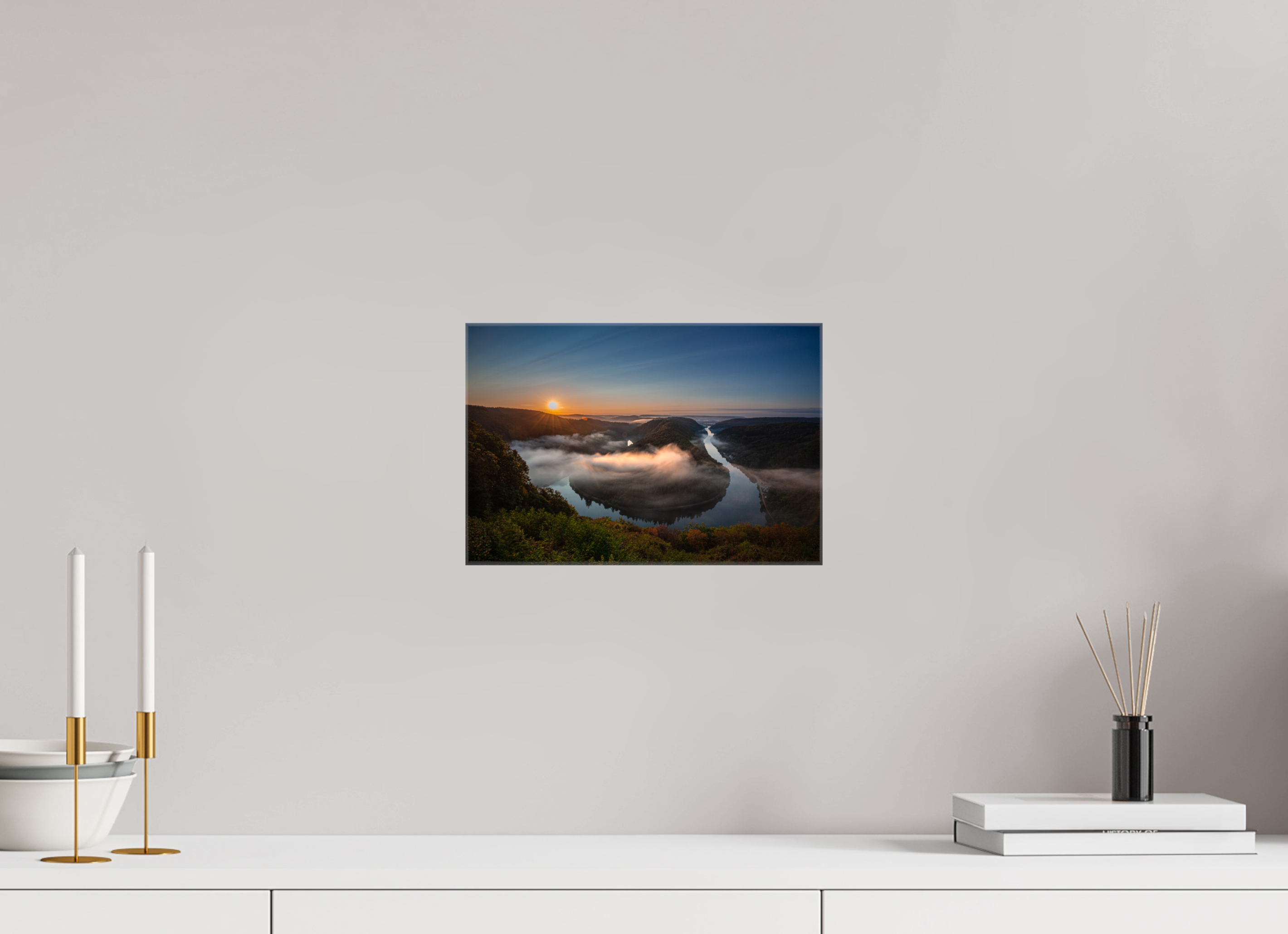 30 x 20 cm, Foto Leinwand glänzend Sonnenaufgang an der Saarschleife