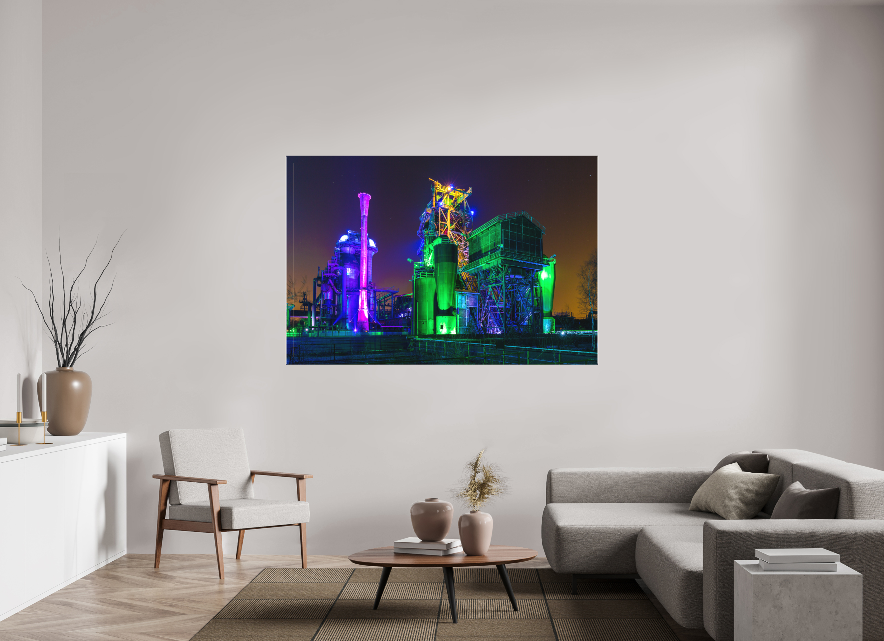 180 x 120 cm, Foto-Leinwand matt Illuminierter Landschaftspark Duisburg
