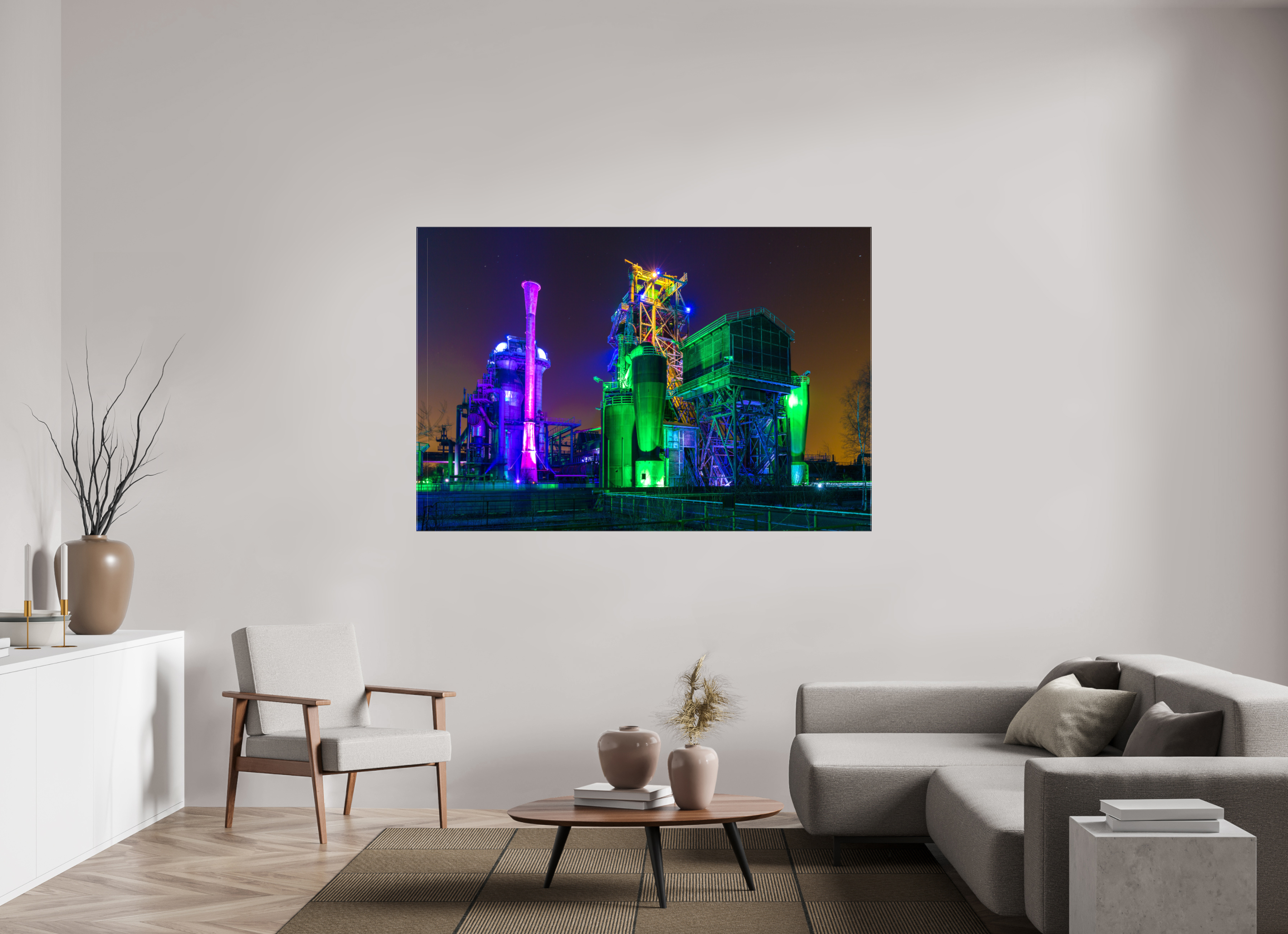 180 x 120 cm, Foto Leinwand glänzend Illuminierter Landschaftspark Duisburg