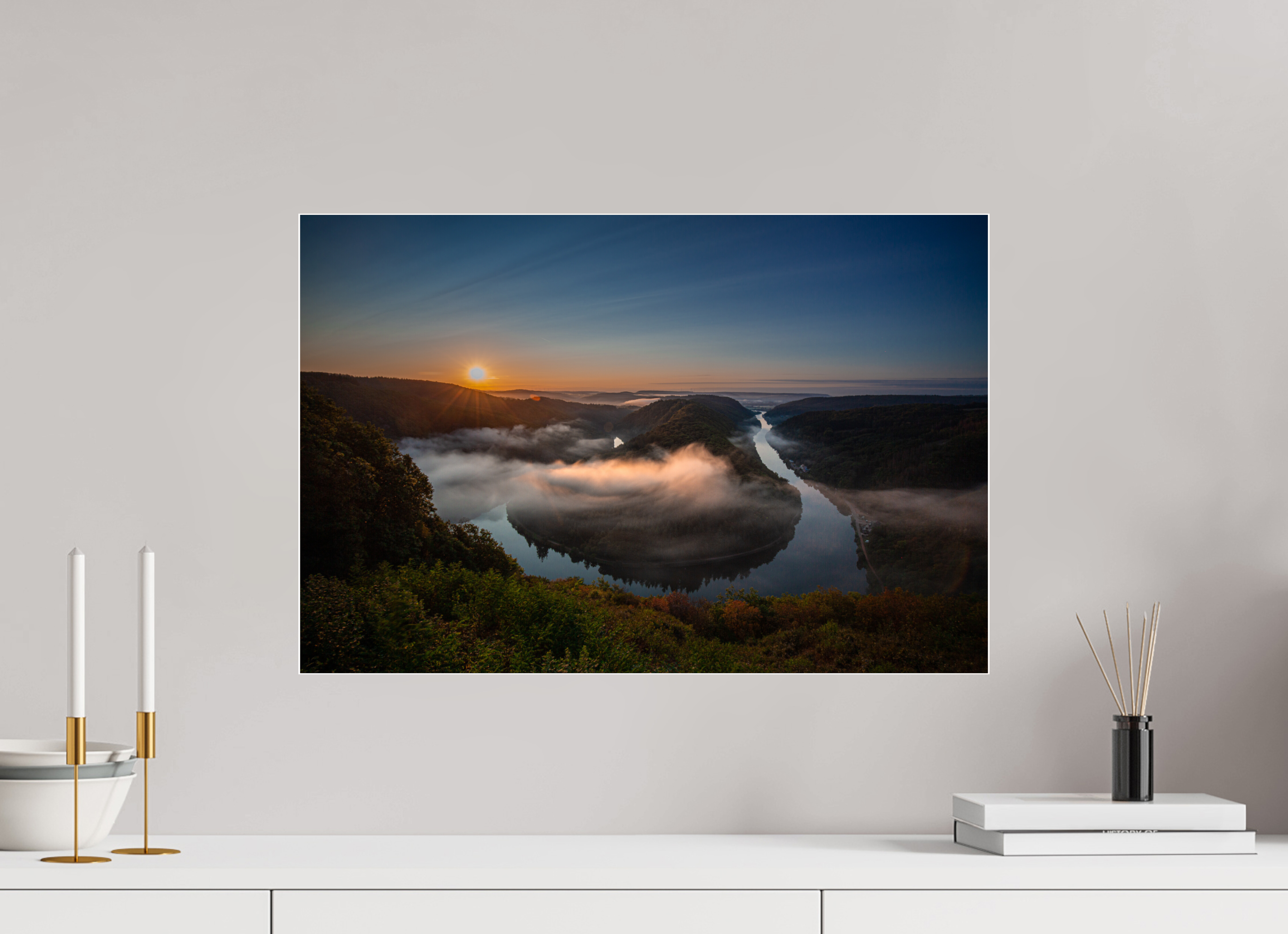 60 x 40 cm, Acrylglas 4 mm glänzend Sonnenaufgang an der Saarschleife