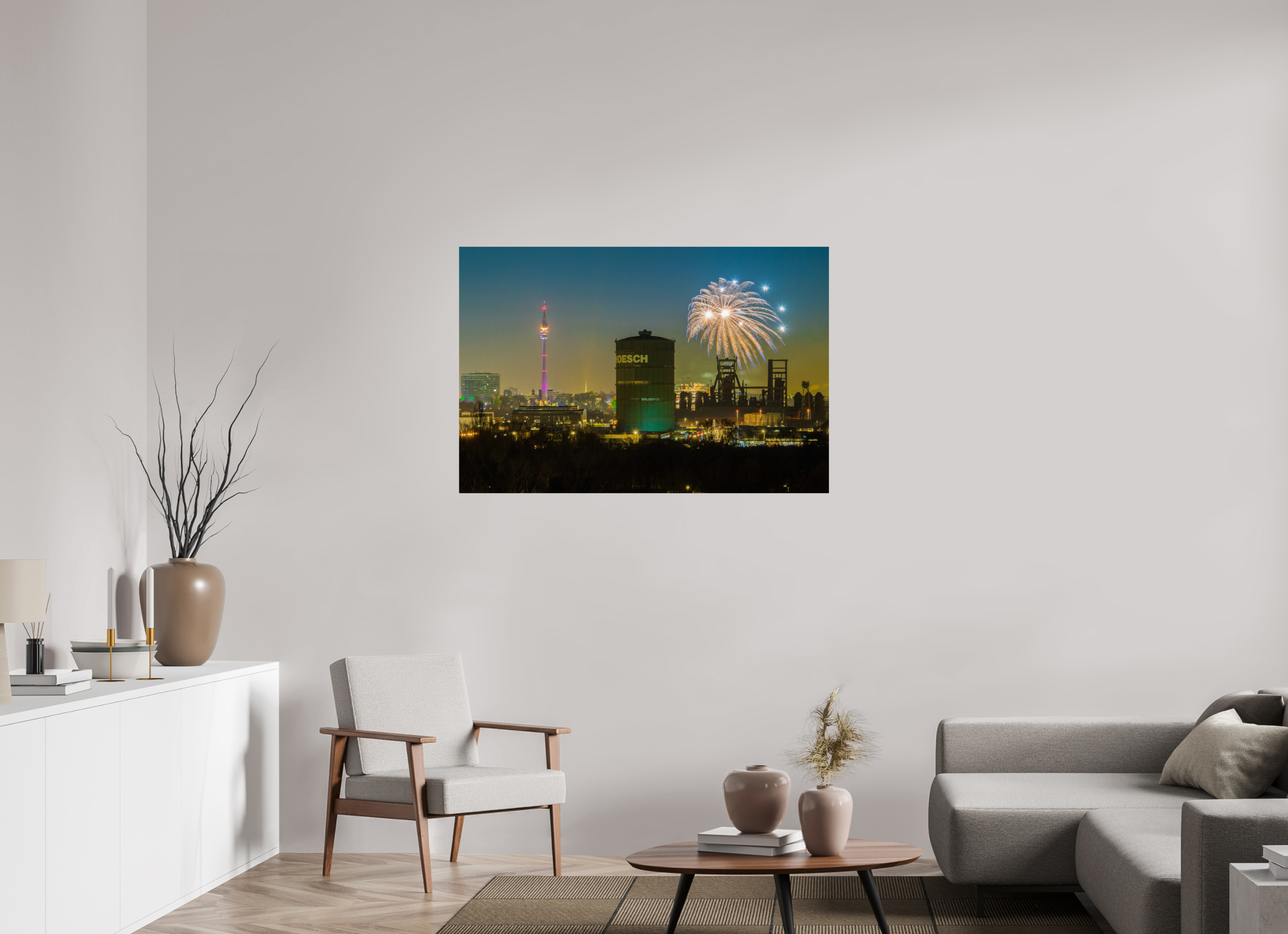120 x 80 cm, Photo Print On Fuji Crystal DP II Feuerwerk an der Dortmunder Skyline