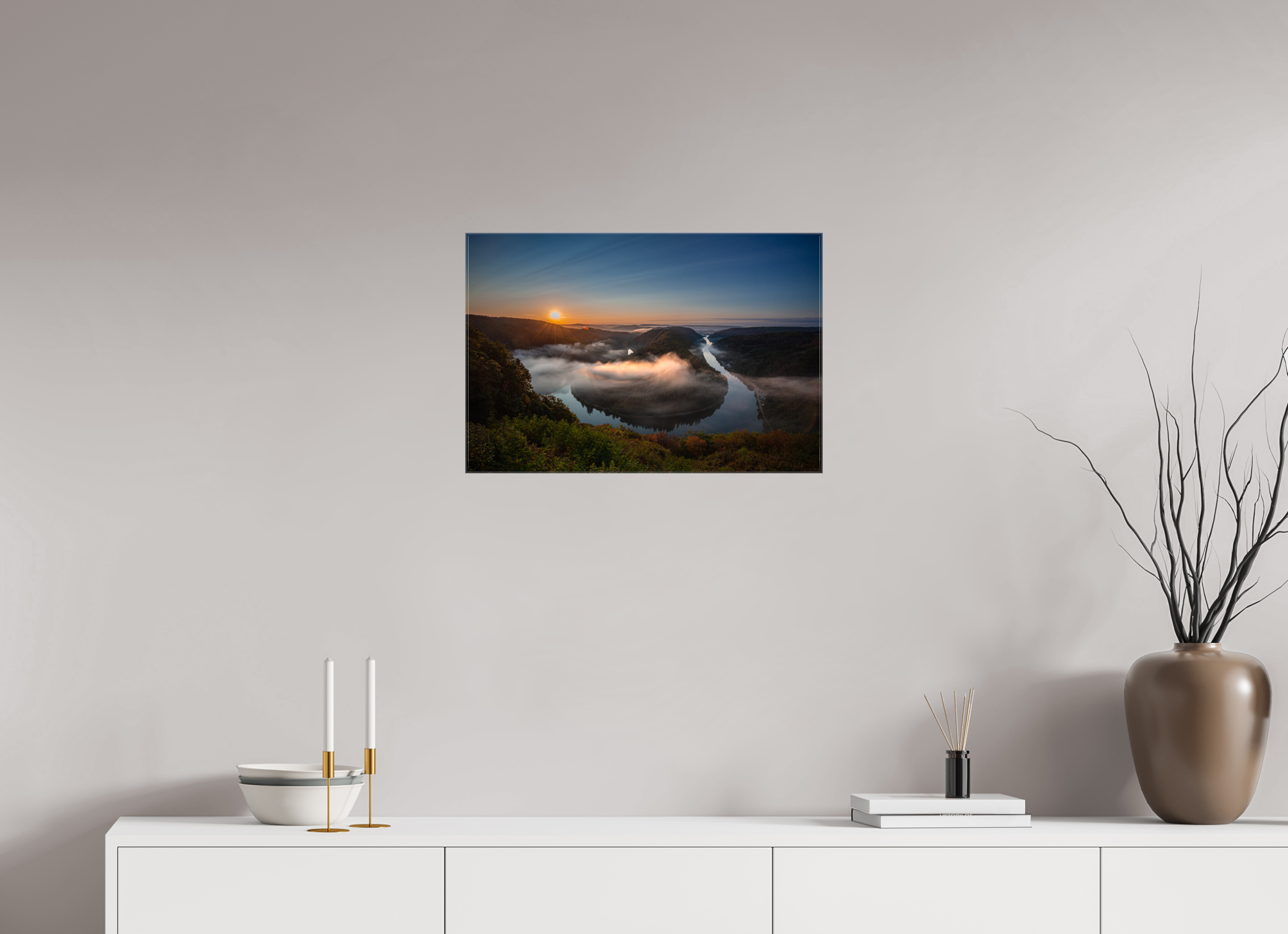 60 x 40 cm, Foto Leinwand glänzend Sonnenaufgang an der Saarschleife