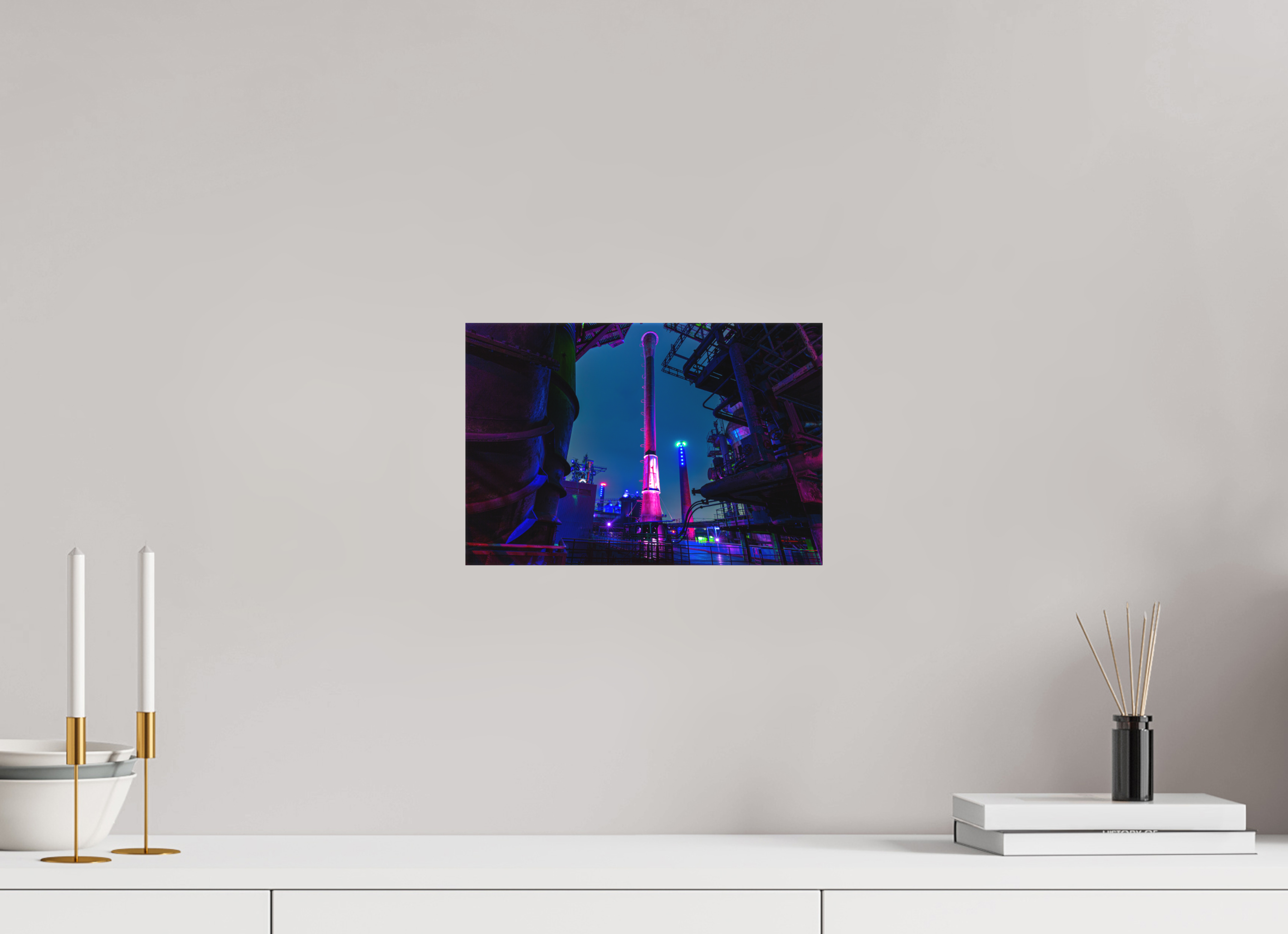 30 x 20 cm, Foto-Leinwand matt Illuminierter Schornstein im Landschaftspark Duisburg
