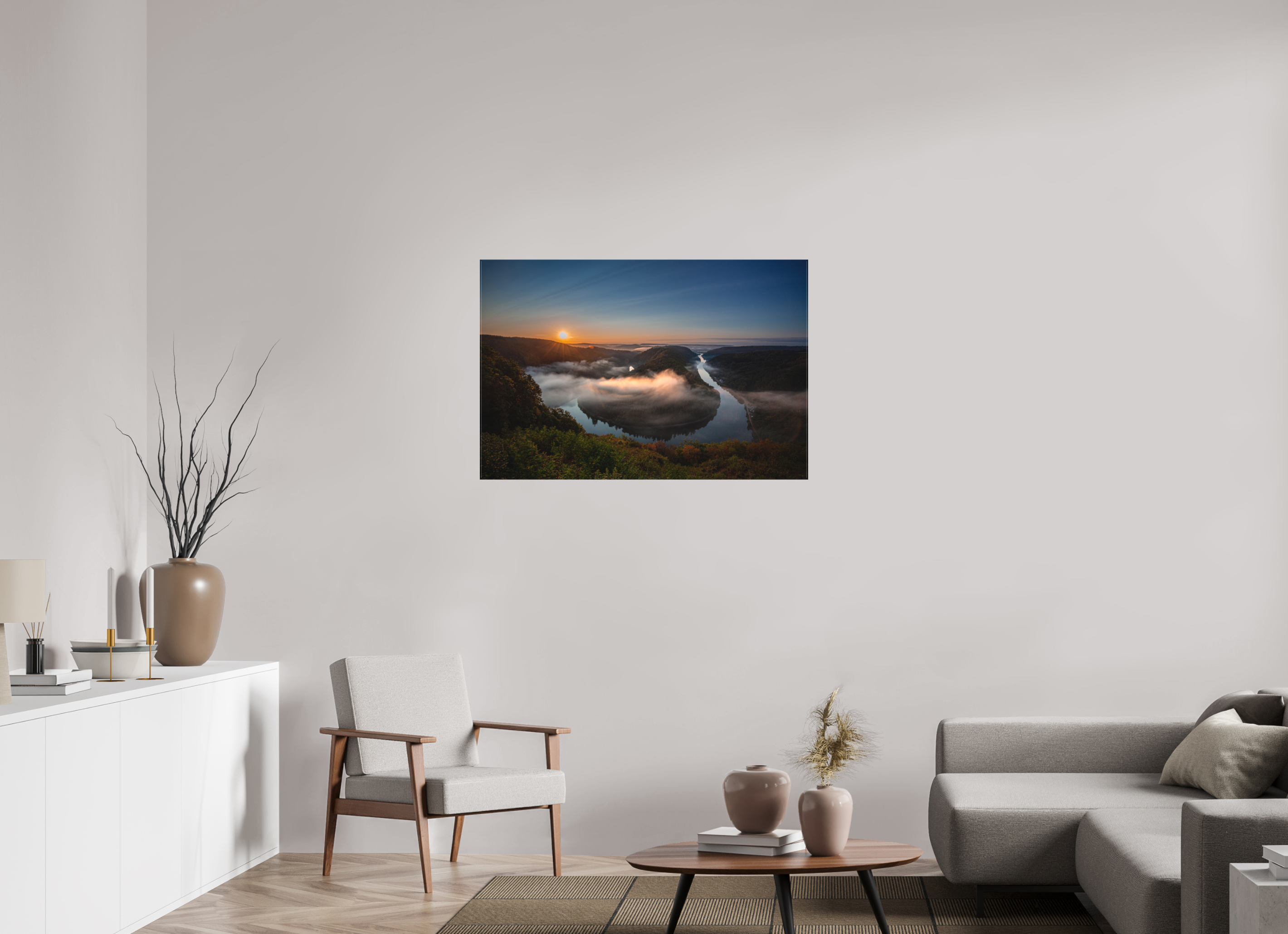 105 x 70 cm, Foto-Leinwand matt Sonnenaufgang an der Saarschleife