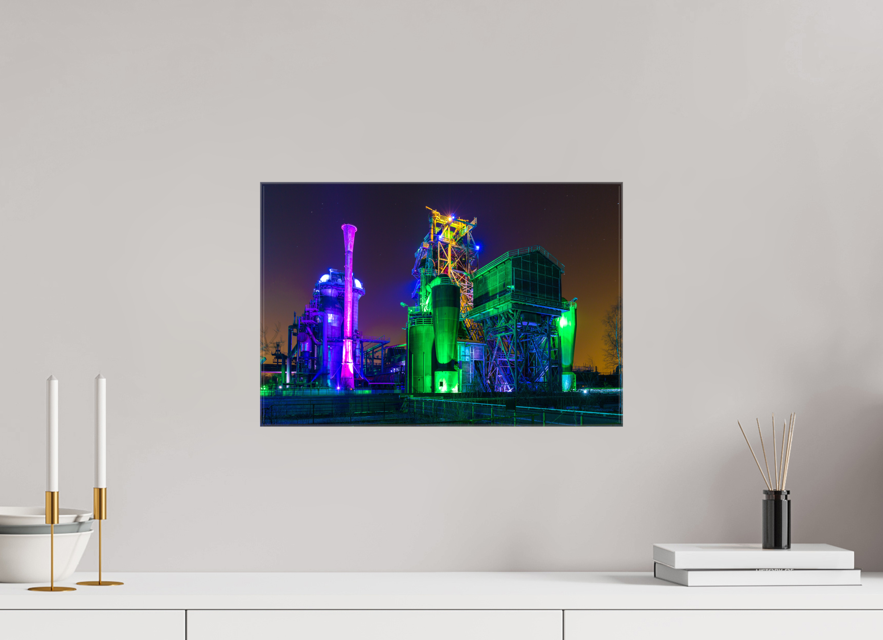 45 x 30 cm, Foto Leinwand glänzend Illuminierter Landschaftspark Duisburg