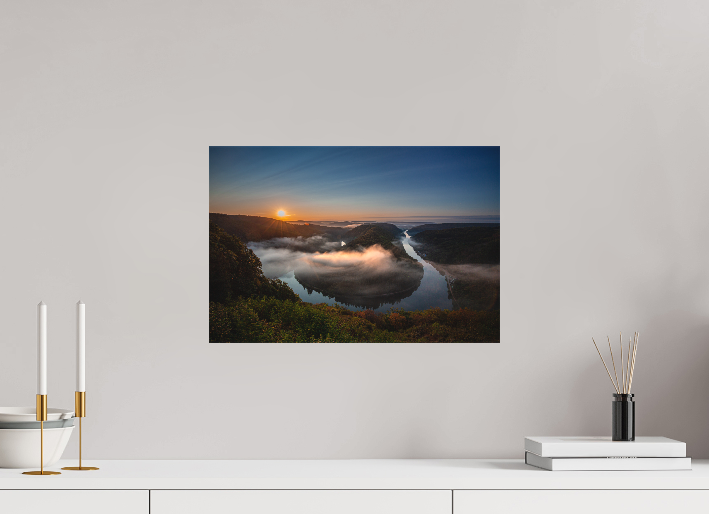 45 x 30 cm, Foto-Leinwand matt Sonnenaufgang an der Saarschleife