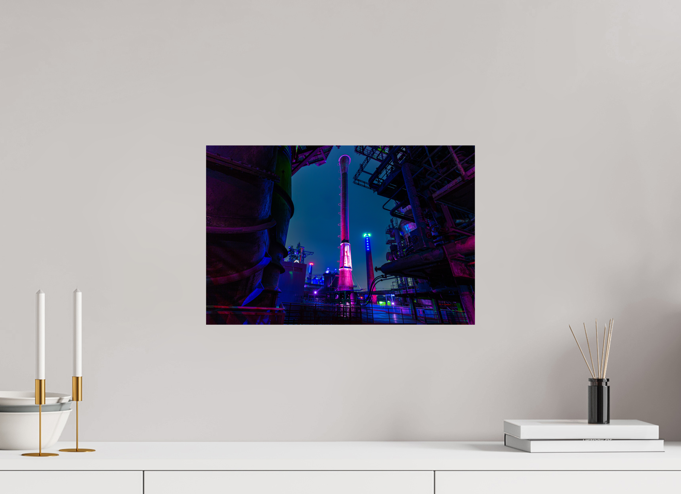 45 x 30 cm, Photo Print On Fuji Crystal DP II Illuminierter Schornstein im Landschaftspark Duisburg