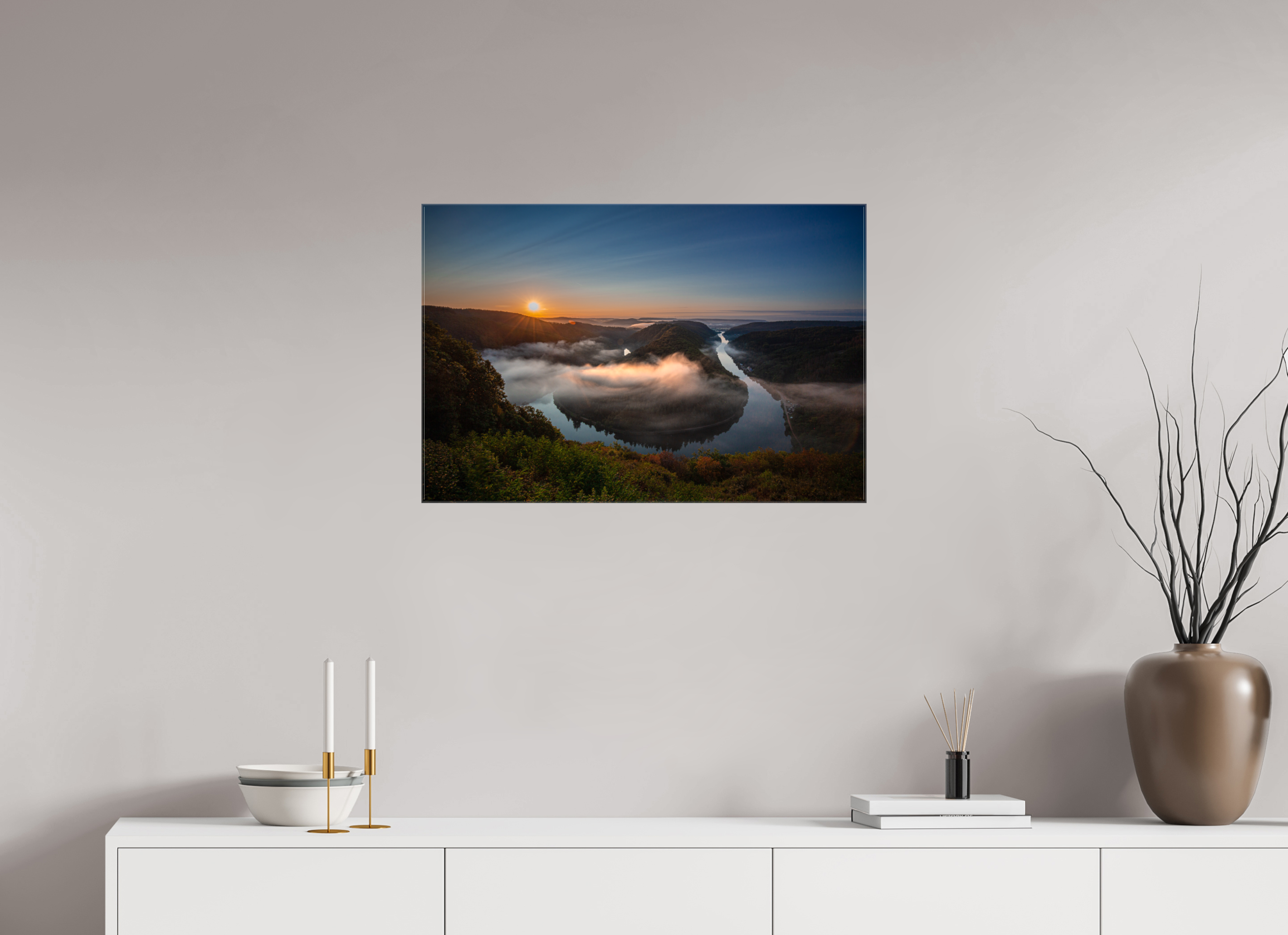 75 x 50 cm, Foto Leinwand glänzend Sonnenaufgang an der Saarschleife