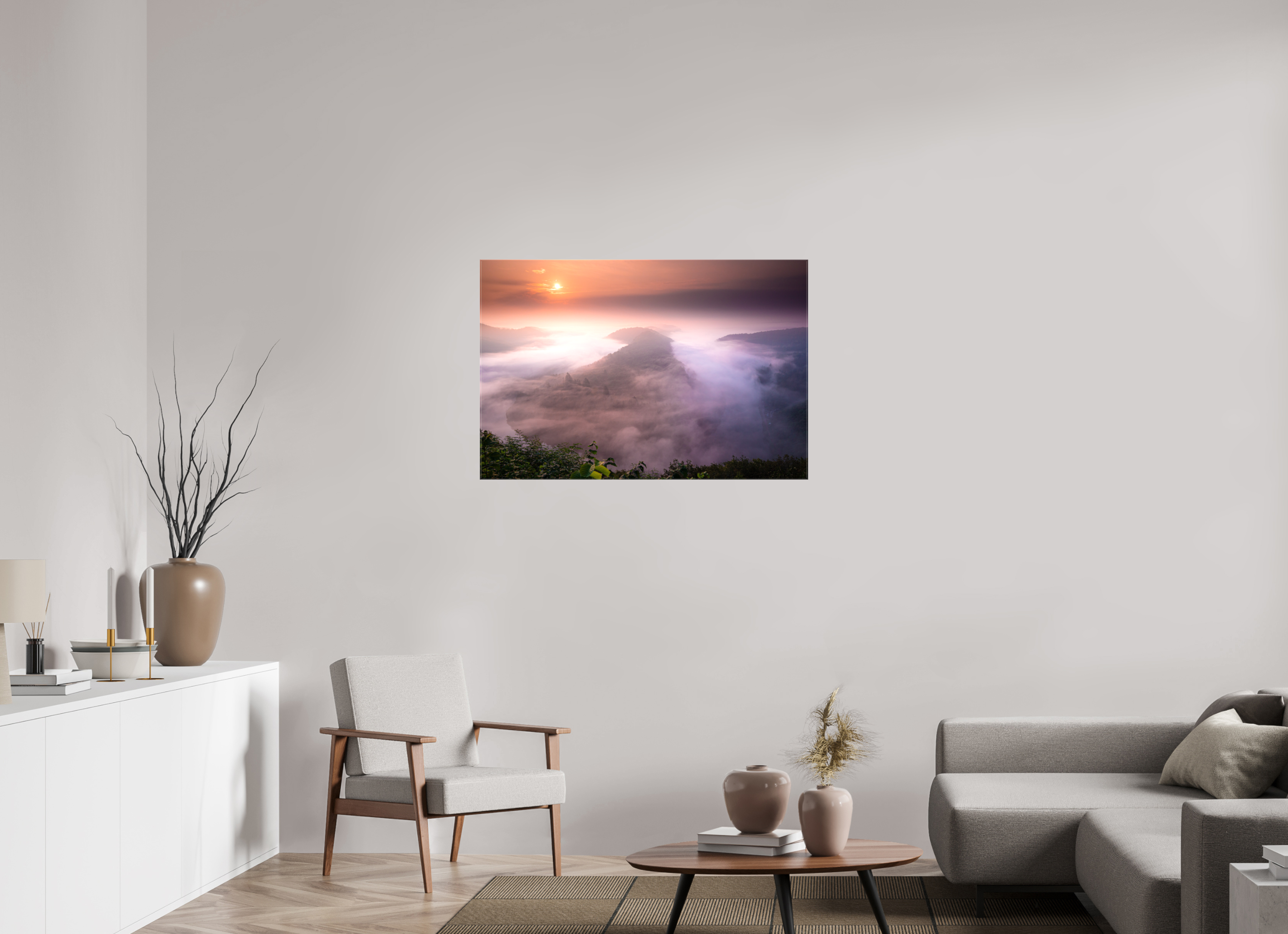 105 x 70 cm, Foto Leinwand glänzend Die Saarschleife zur goldenen Stunde