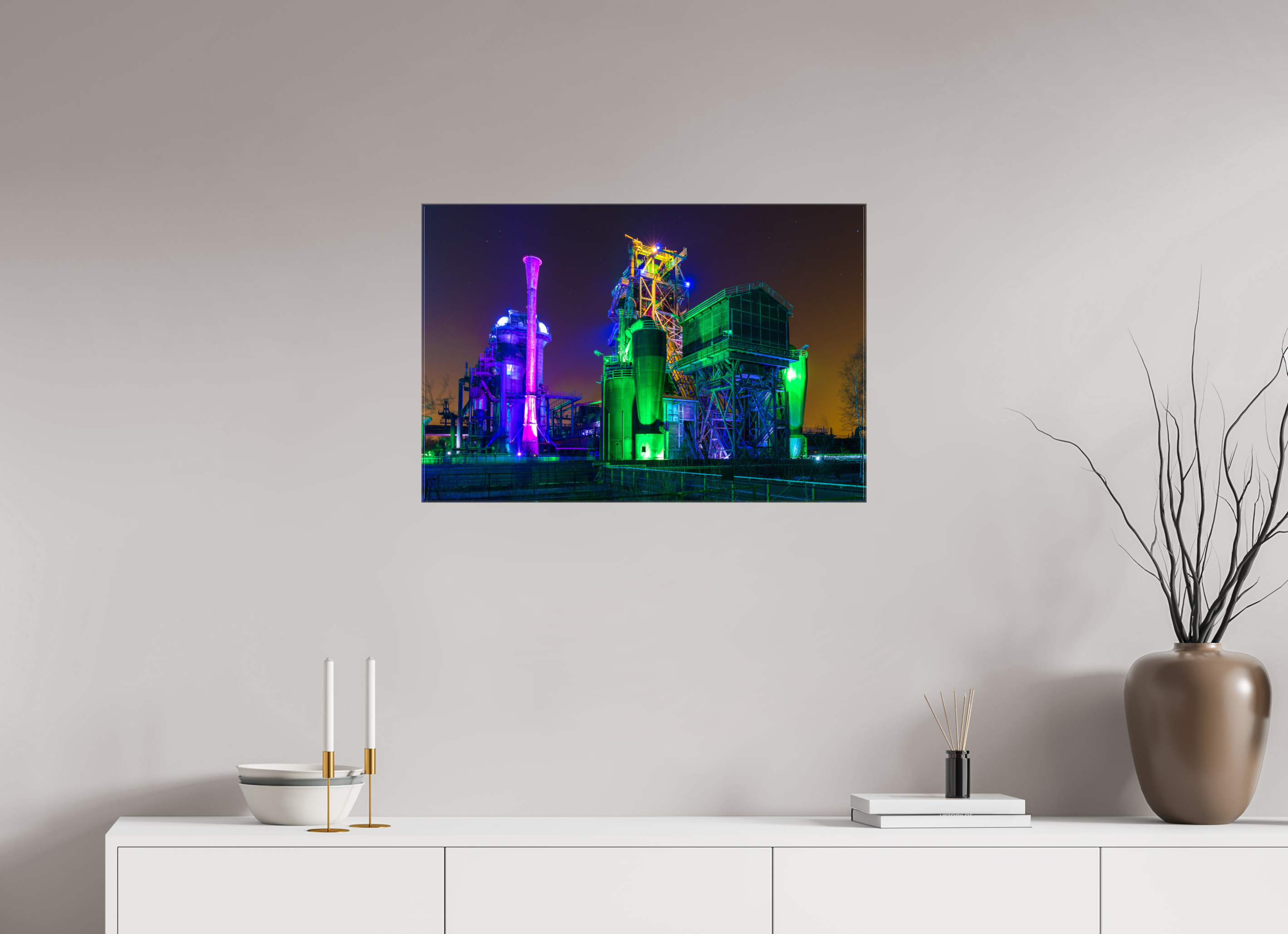 75 x 50 cm, Foto Leinwand glänzend Illuminierter Landschaftspark Duisburg