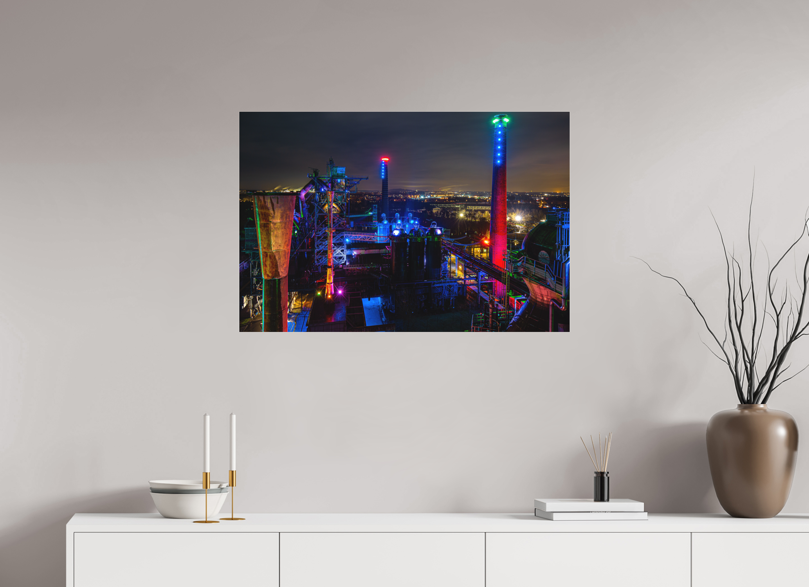 90 x 60 cm, Foto-Abzug hinter Acrylglas 3 mm matt Landschaftspark Duisburg von oben