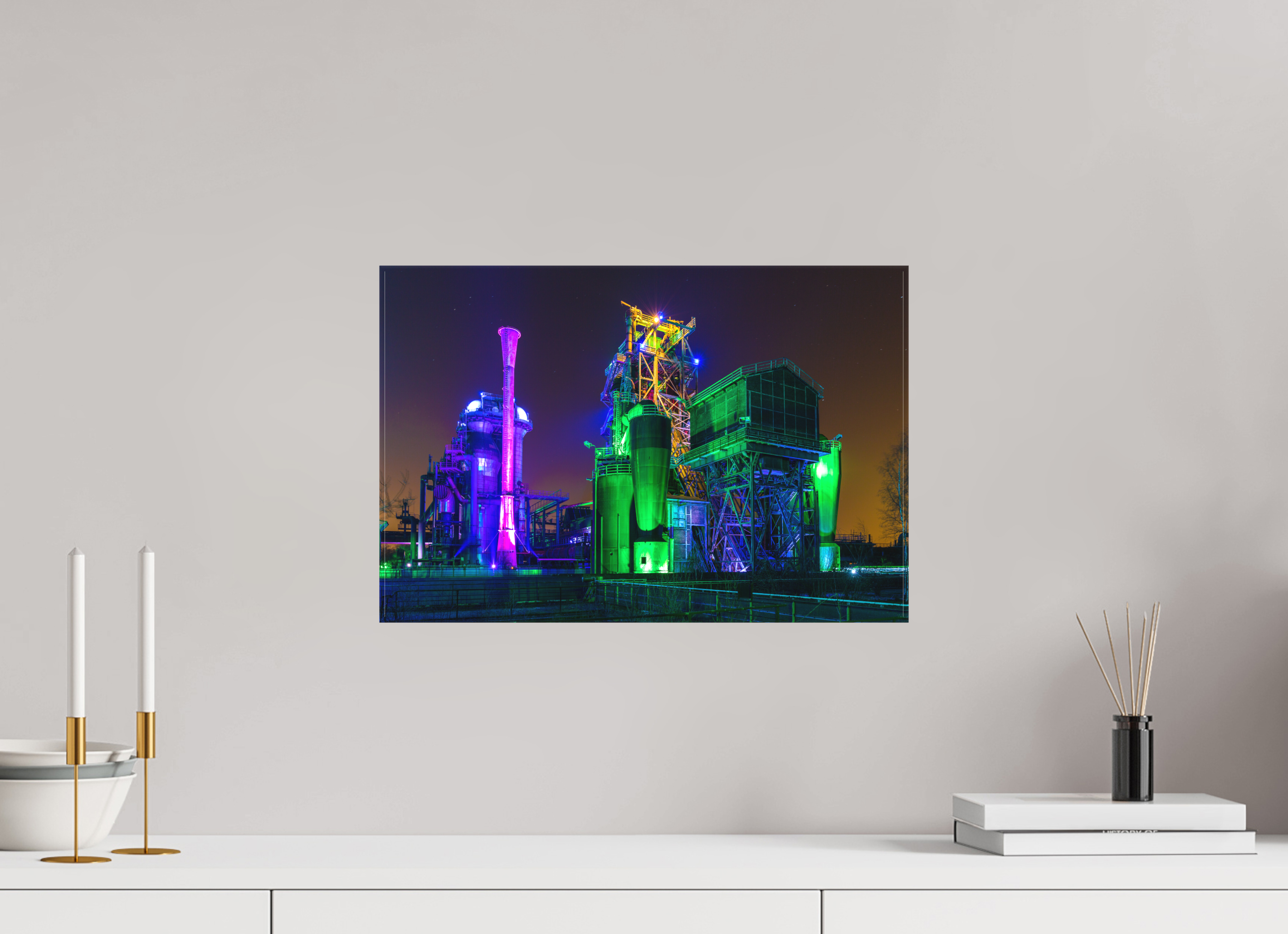 45 x 30 cm, Foto-Leinwand matt Illuminierter Landschaftspark Duisburg