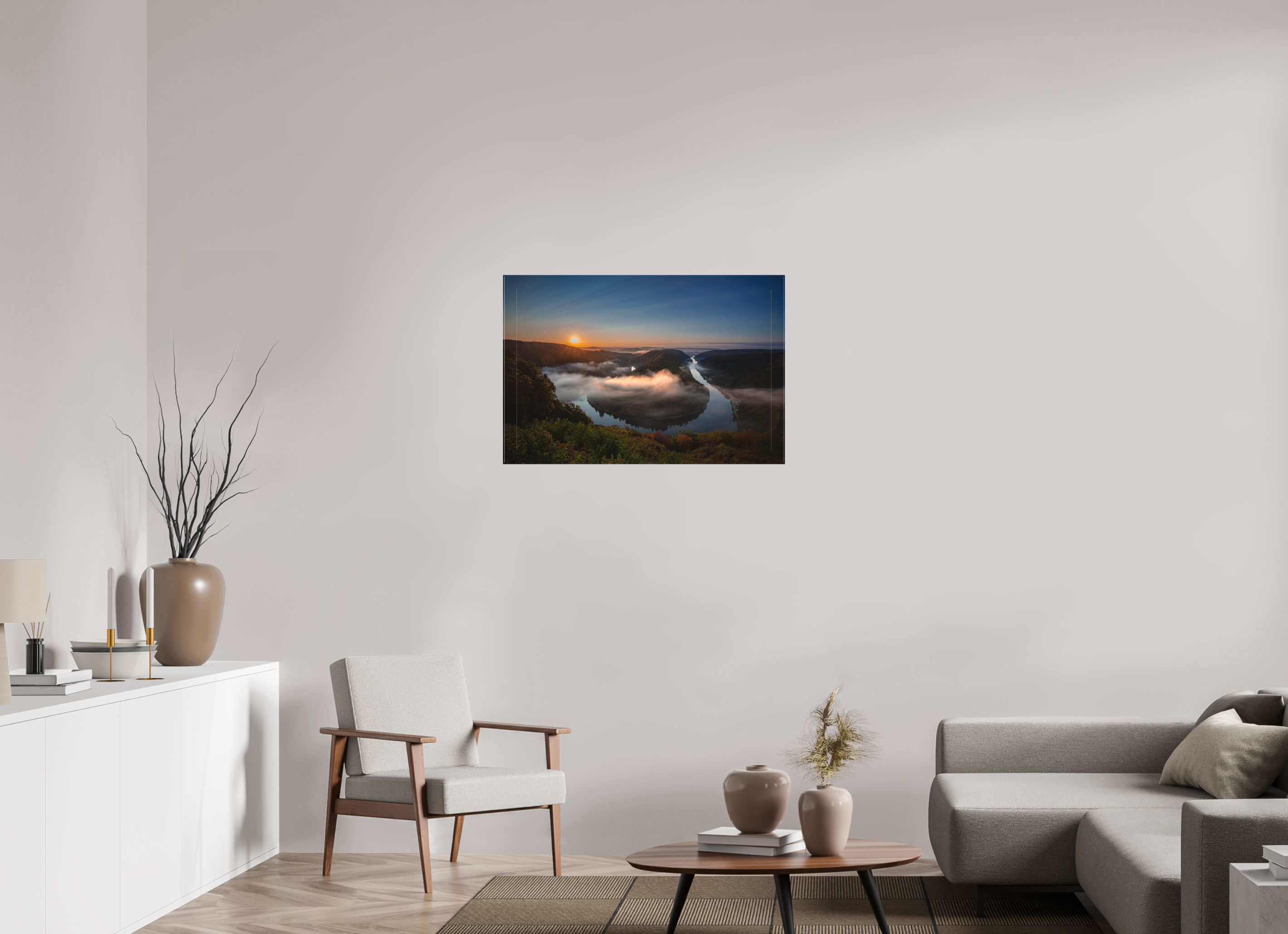 90 x 60 cm, Foto-Leinwand matt Sonnenaufgang an der Saarschleife