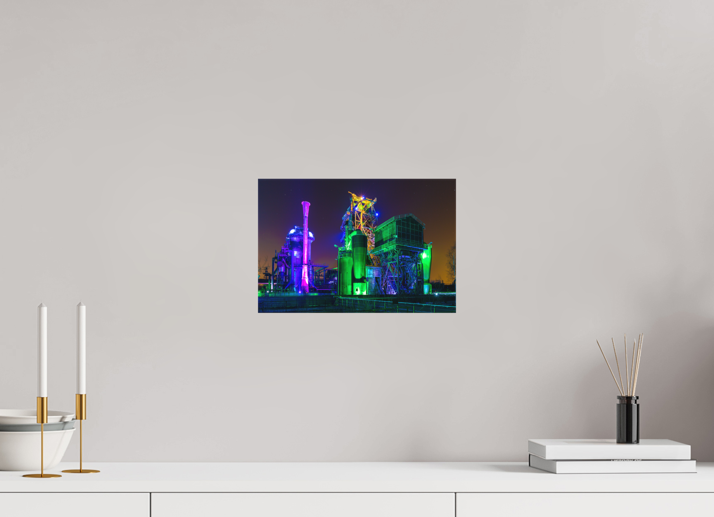 30 x 20 cm, Foto-Leinwand matt Illuminierter Landschaftspark Duisburg