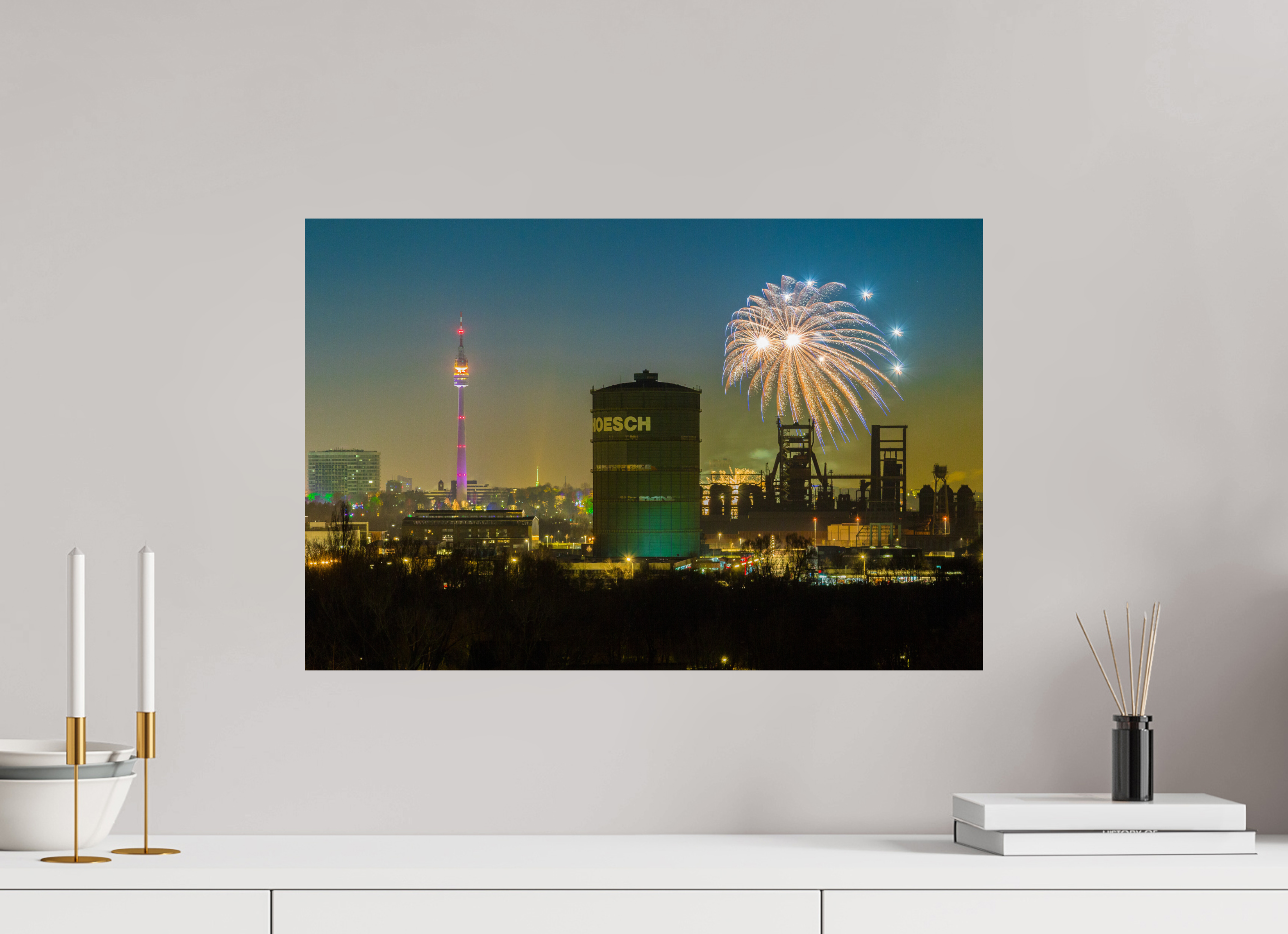 60 x 40 cm, Photo Print On Fuji Crystal DP II Feuerwerk an der Dortmunder Skyline