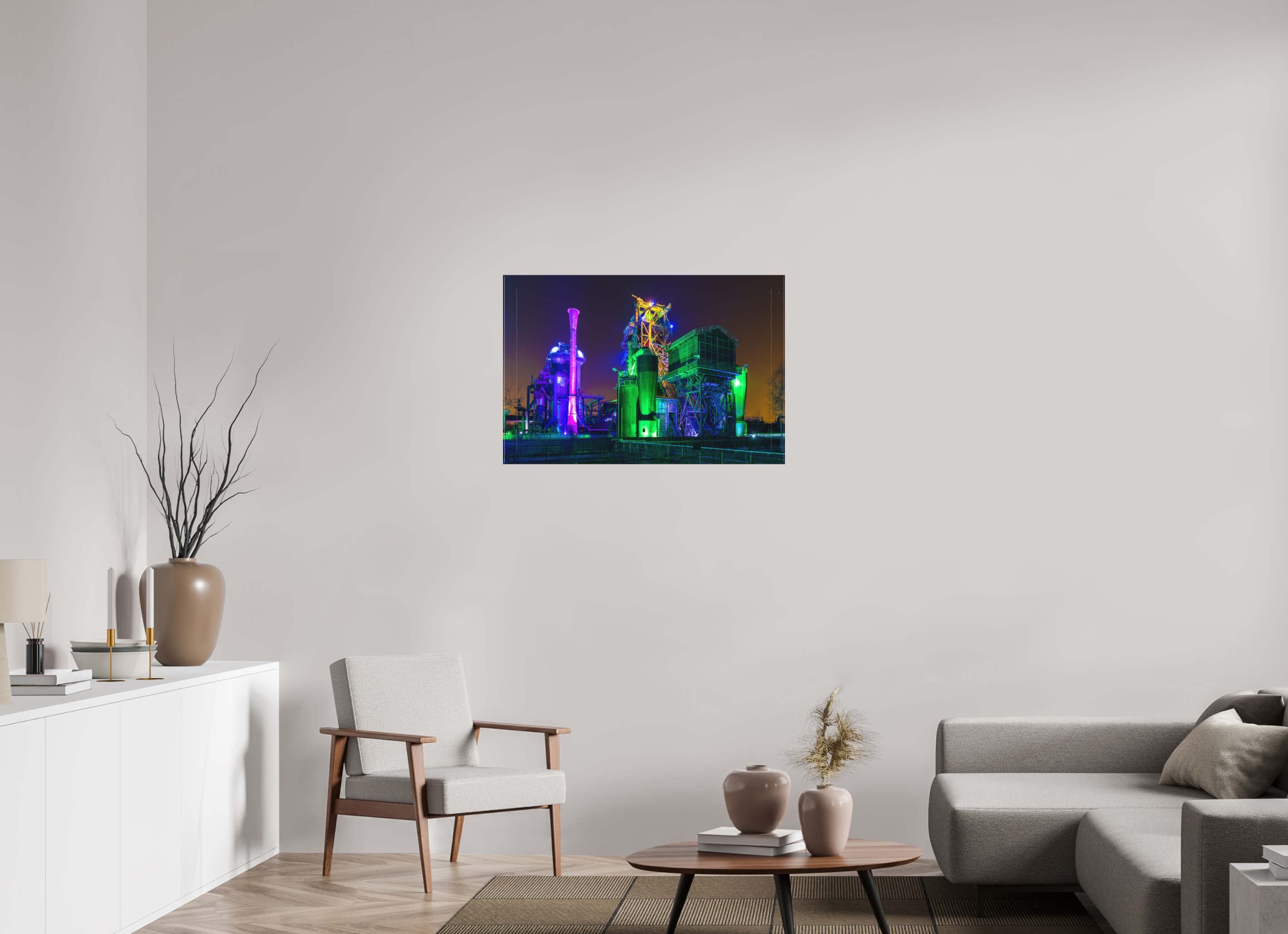 90 x 60 cm, Foto-Leinwand matt Illuminierter Landschaftspark Duisburg