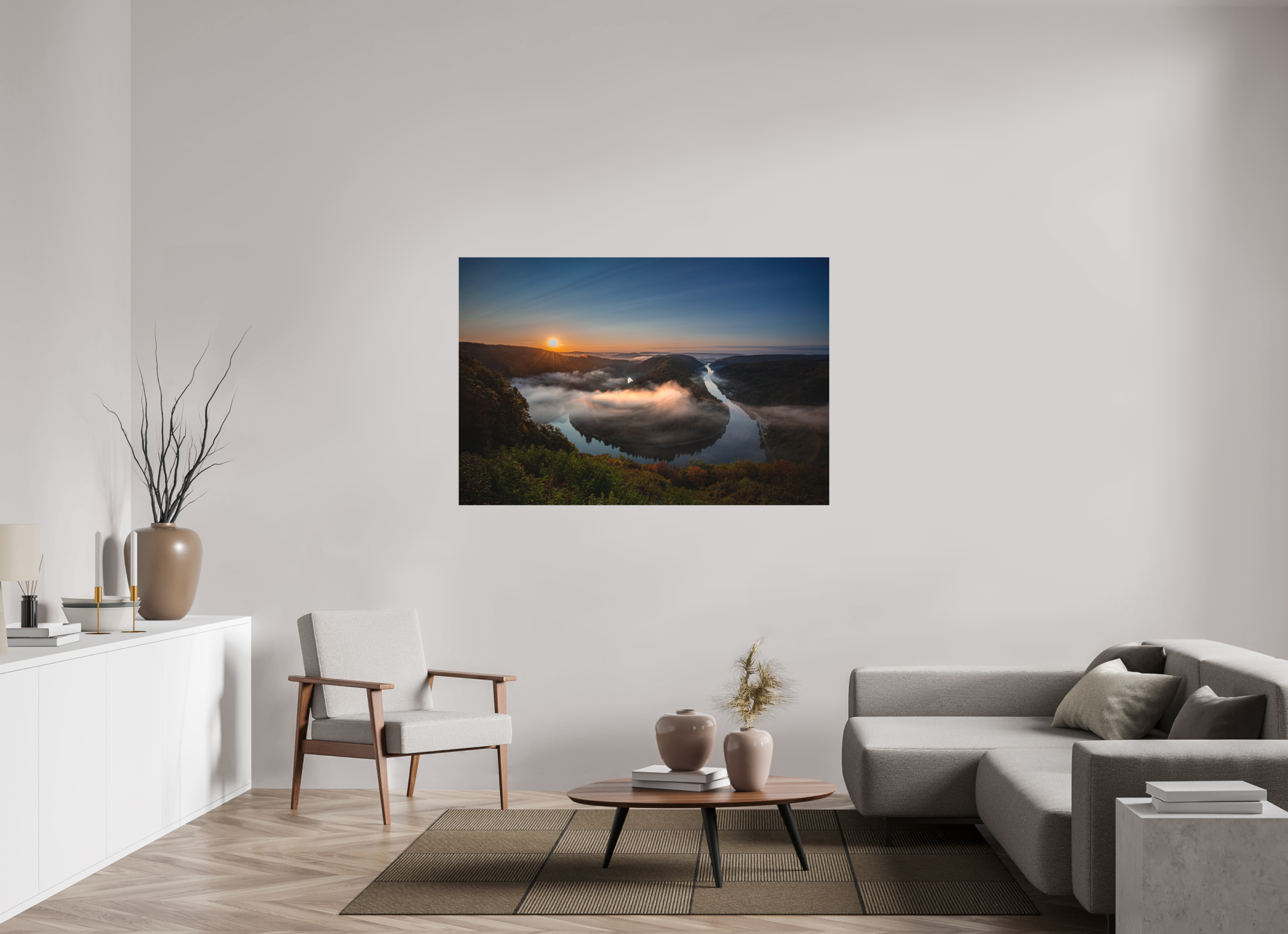 150 x 100 cm, Foto-Leinwand matt Sonnenaufgang an der Saarschleife