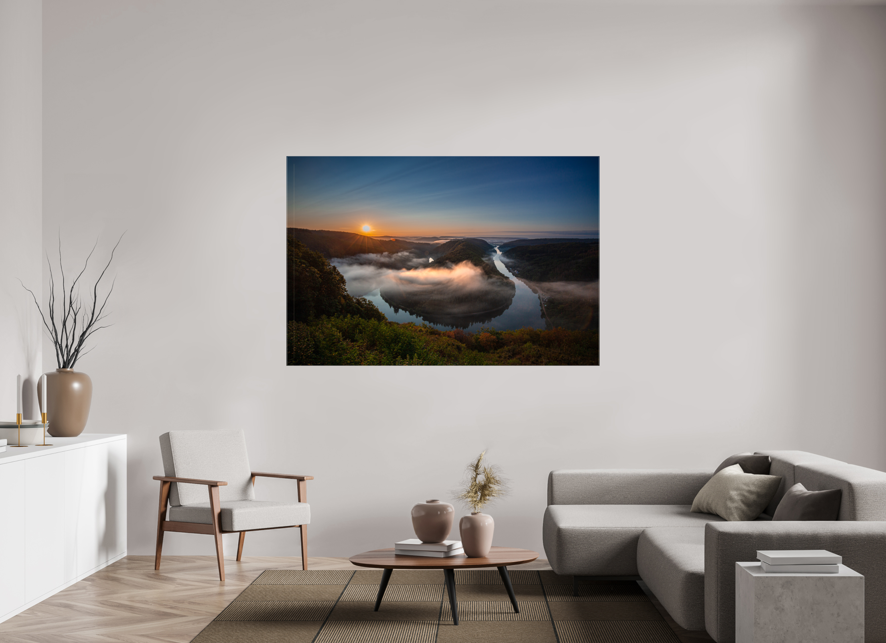 180 x 120 cm, Foto Leinwand glänzend Sonnenaufgang an der Saarschleife