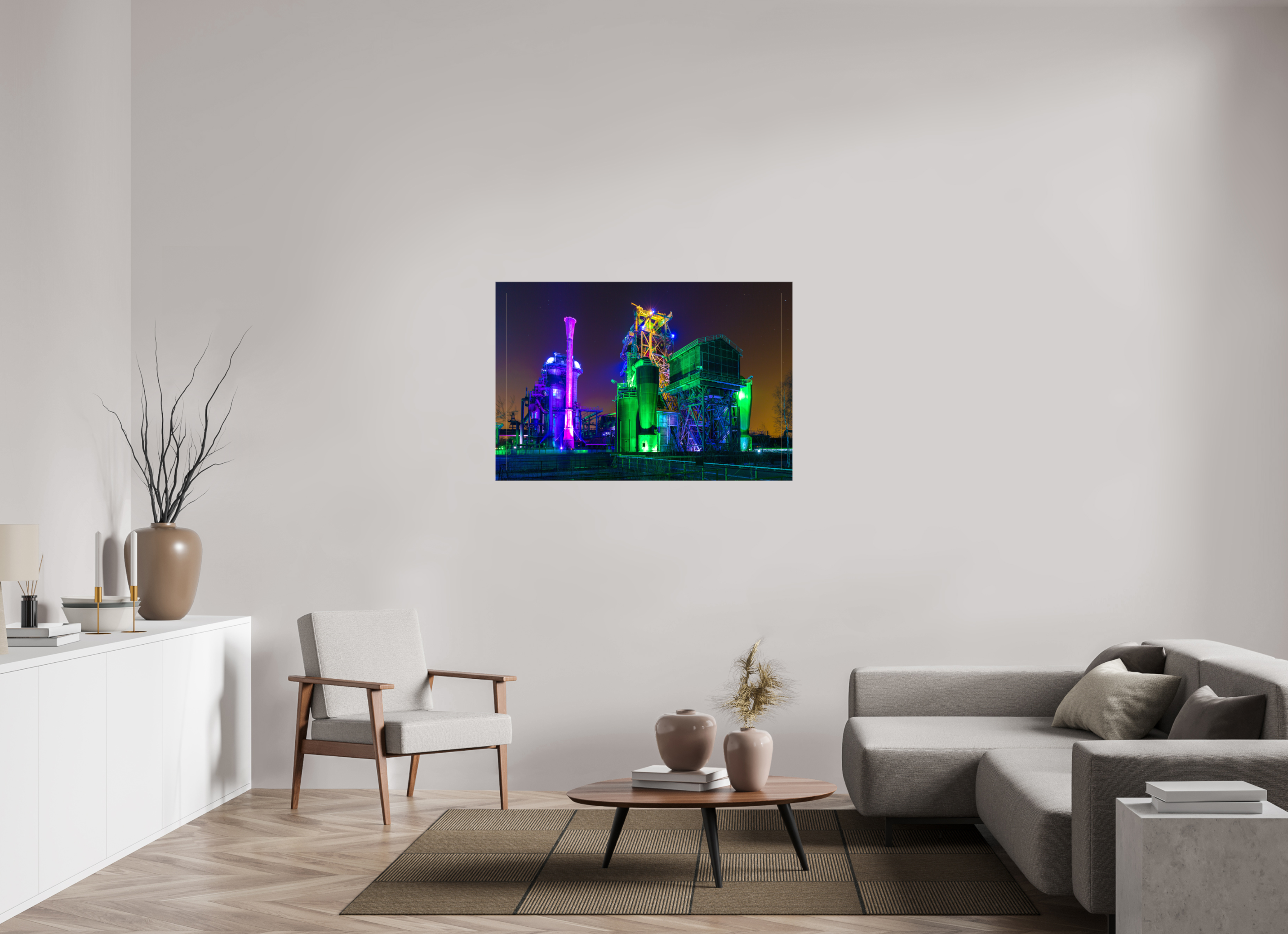 120 x 80 cm, Foto Leinwand glänzend Illuminierter Landschaftspark Duisburg