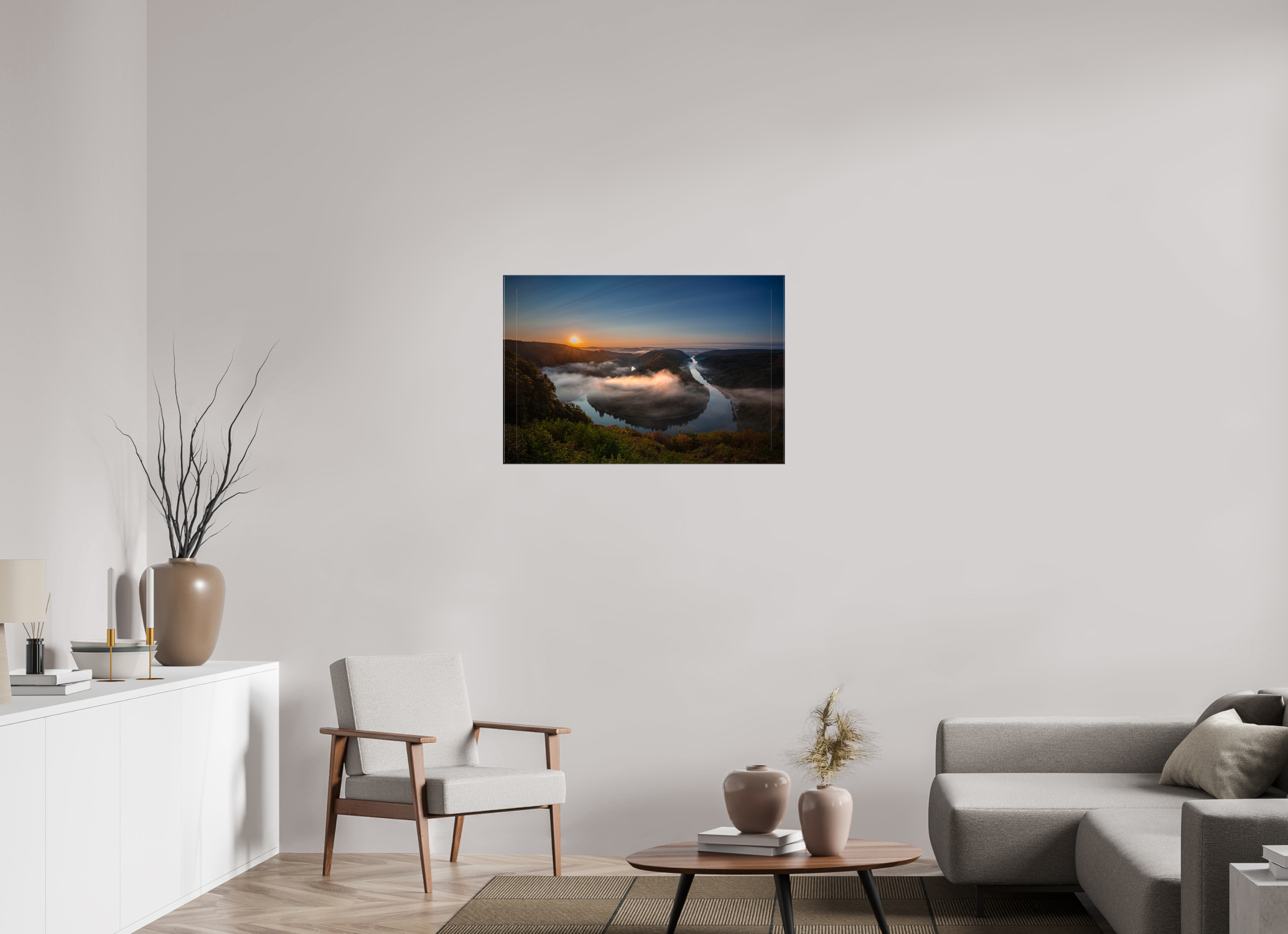 90 x 60 cm, Foto Leinwand glänzend Sonnenaufgang an der Saarschleife