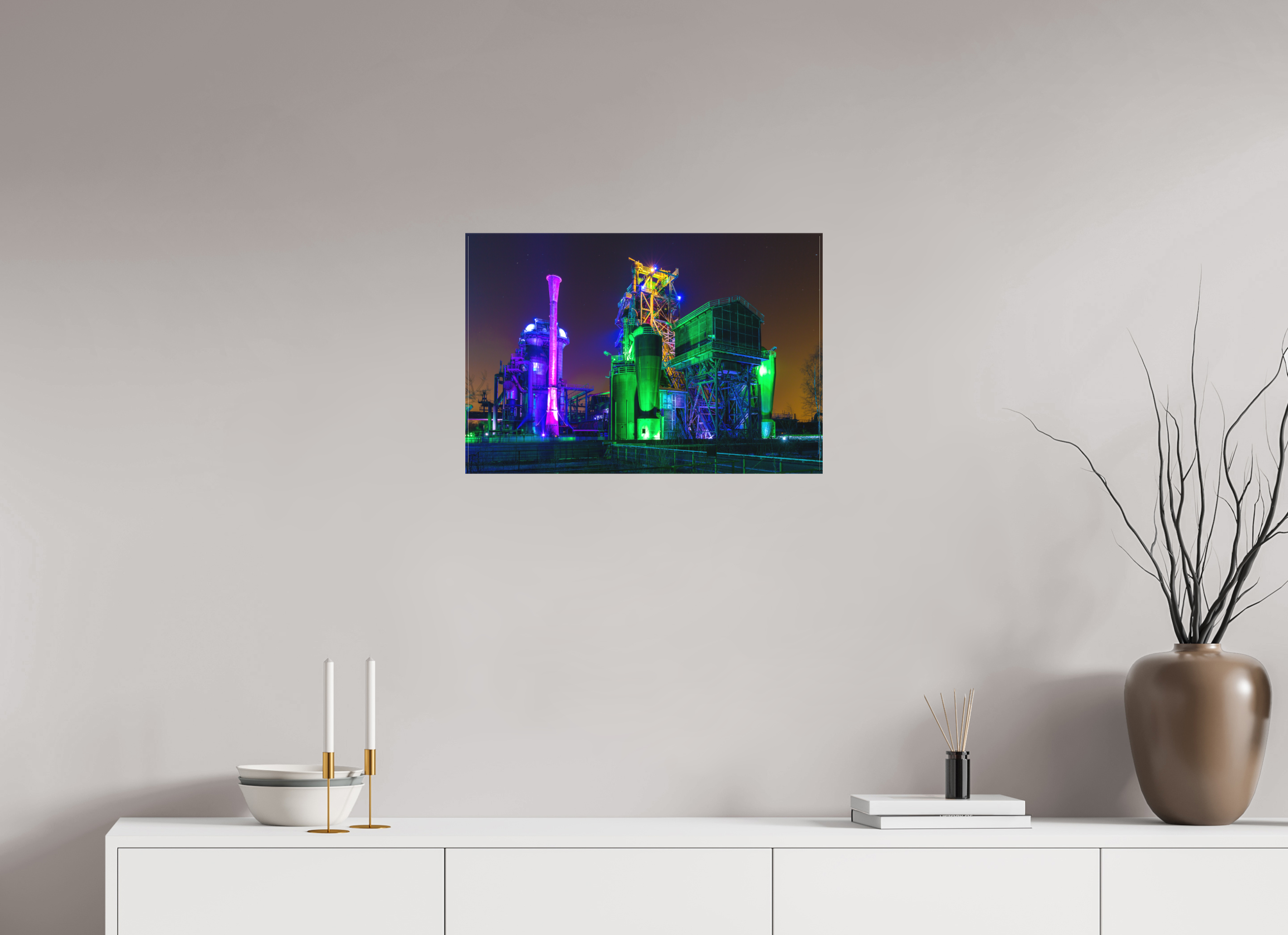 60 x 40 cm, Foto-Leinwand matt Illuminierter Landschaftspark Duisburg