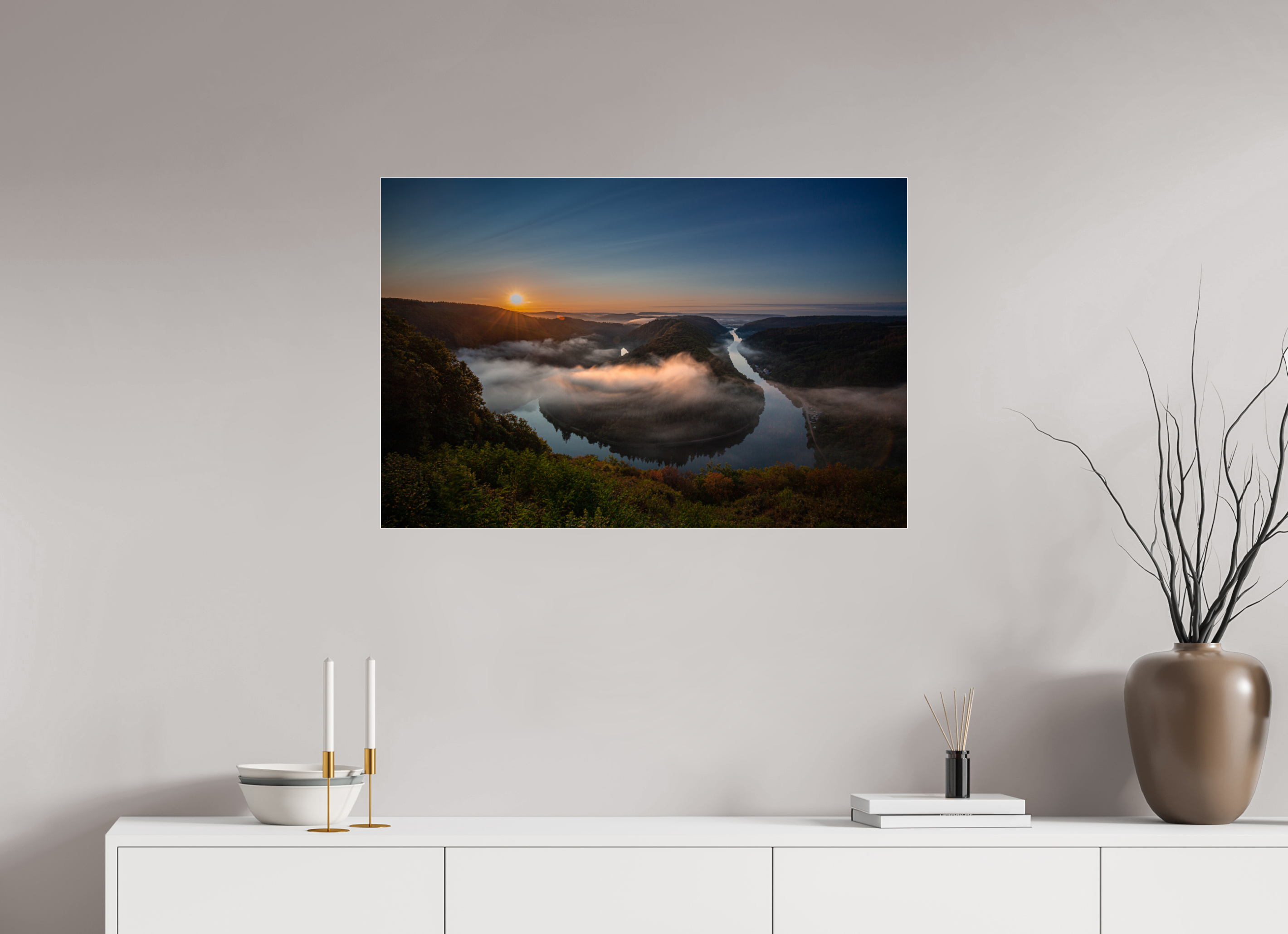 90 x 60 cm, Acrylglas 4 mm glänzend Sonnenaufgang an der Saarschleife