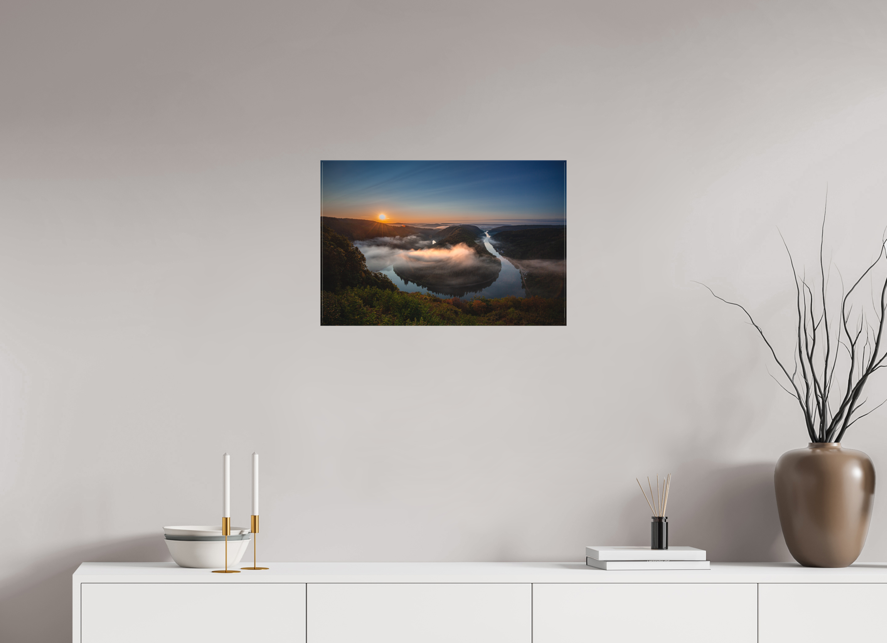 60 x 40 cm, Foto-Leinwand matt Sonnenaufgang an der Saarschleife