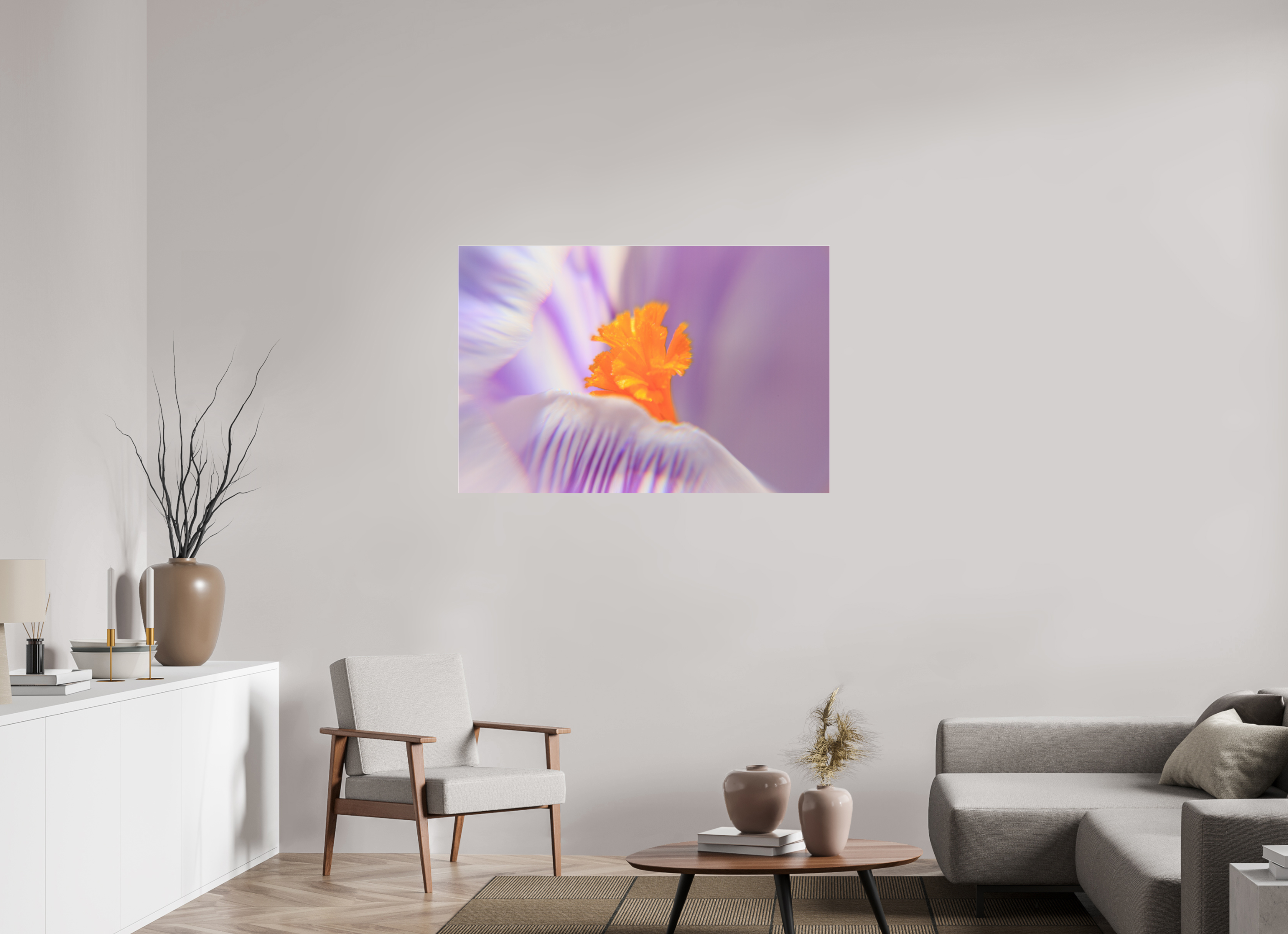 120 x 80 cm, Foto-Abzug Acrylglas 4 mm glänzend Das Herz des Krokus: Schärfe auf Lila