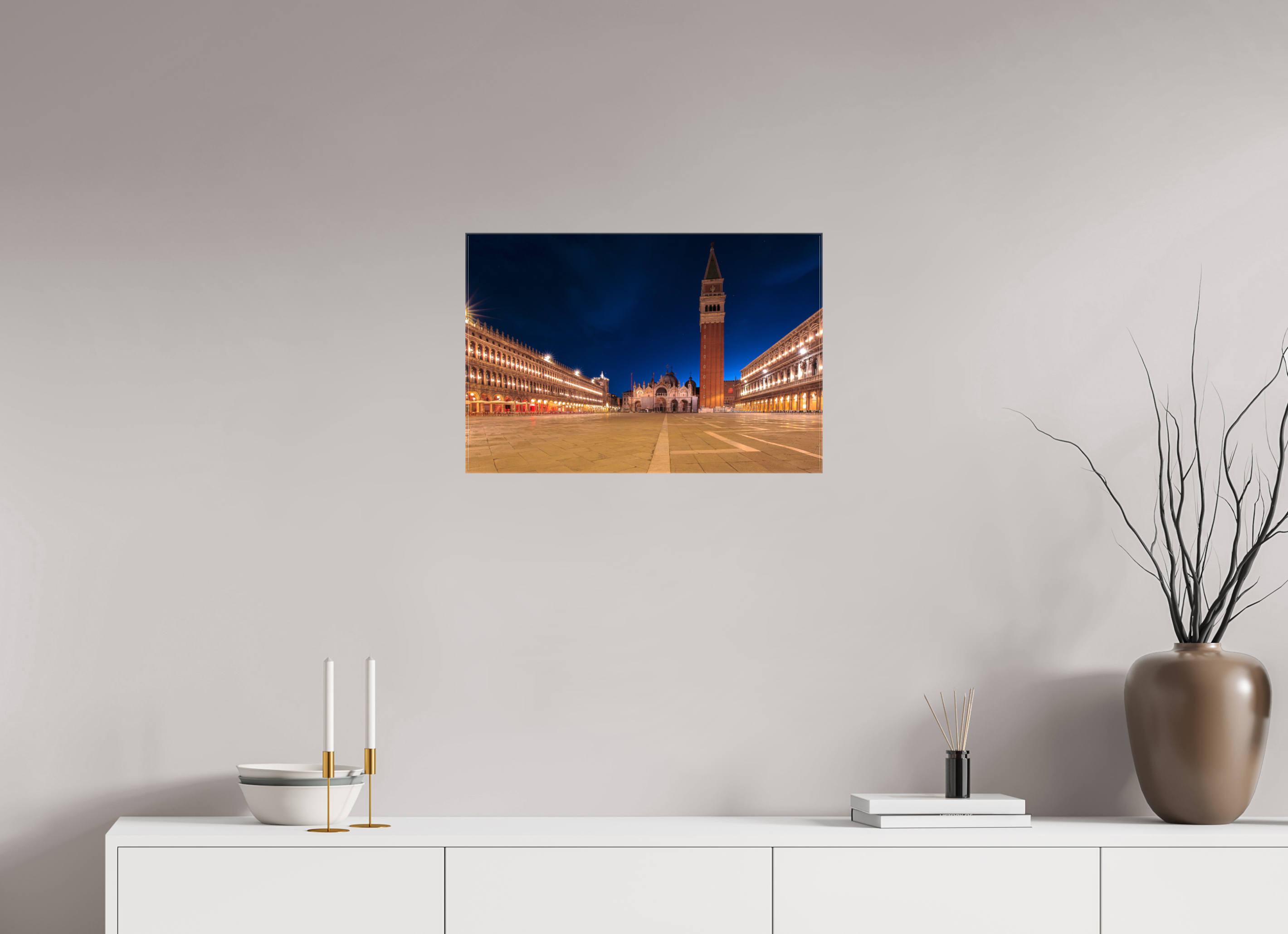 60 x 40 cm, Foto Leinwand glänzend Ruhiger Markusplatz bei Sonnenaufgang in Venedig