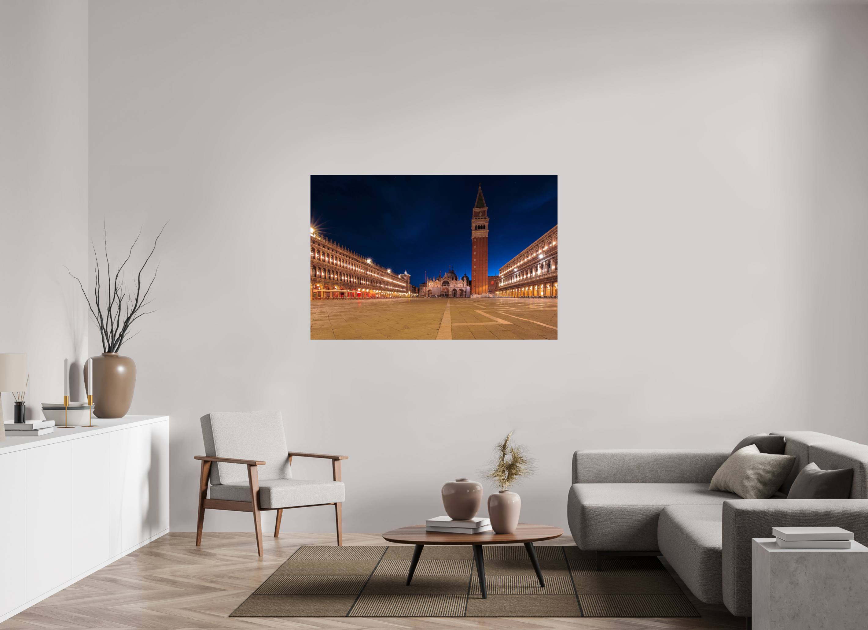 150 x 100 cm, Photo Print On Fuji Crystal DP II Ruhiger Markusplatz bei Sonnenaufgang in Venedig