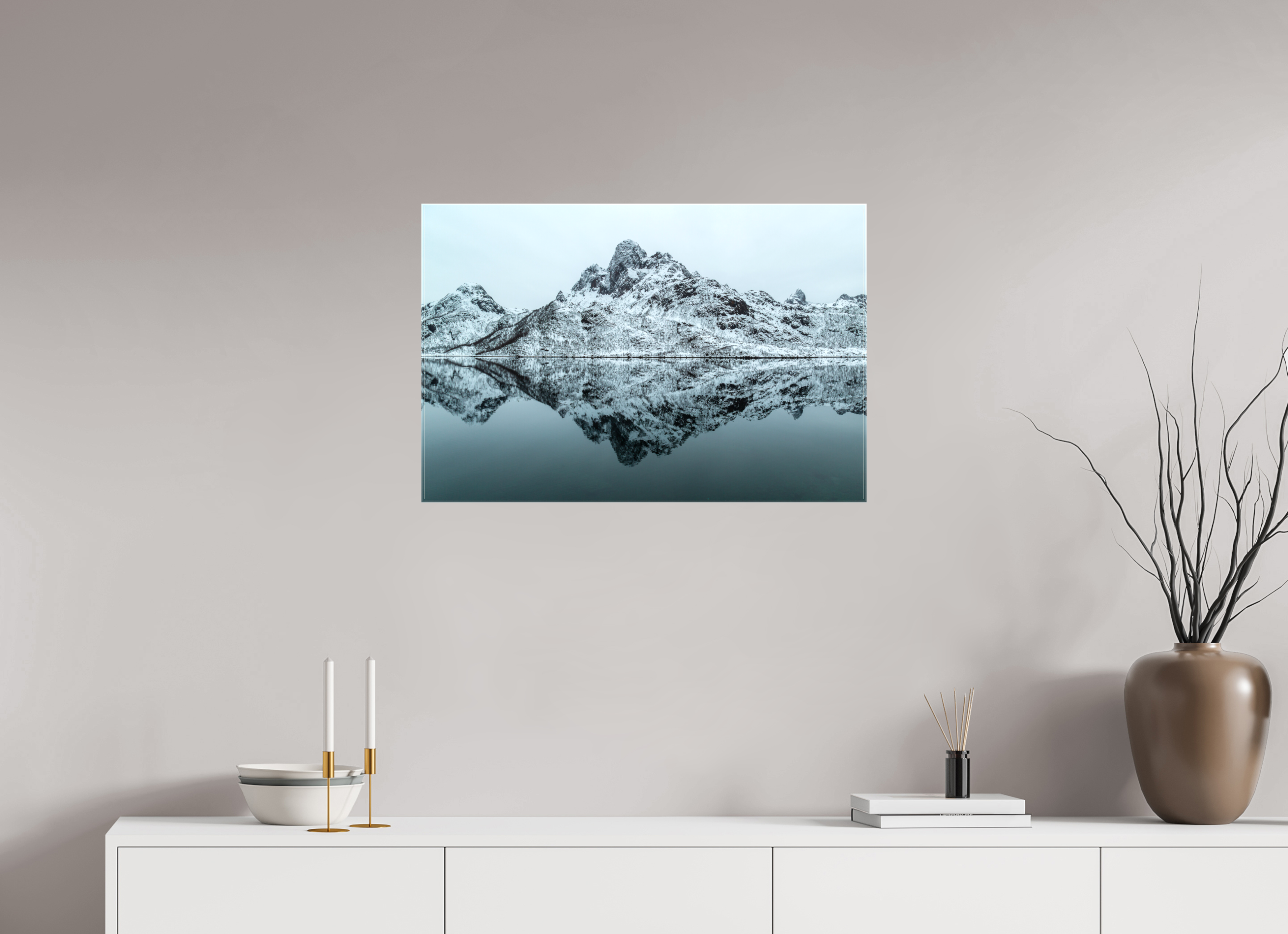 75 x 50 cm, Foto Leinwand glänzend Spiegelung der Stille – Fjordlandschaft Norwegens