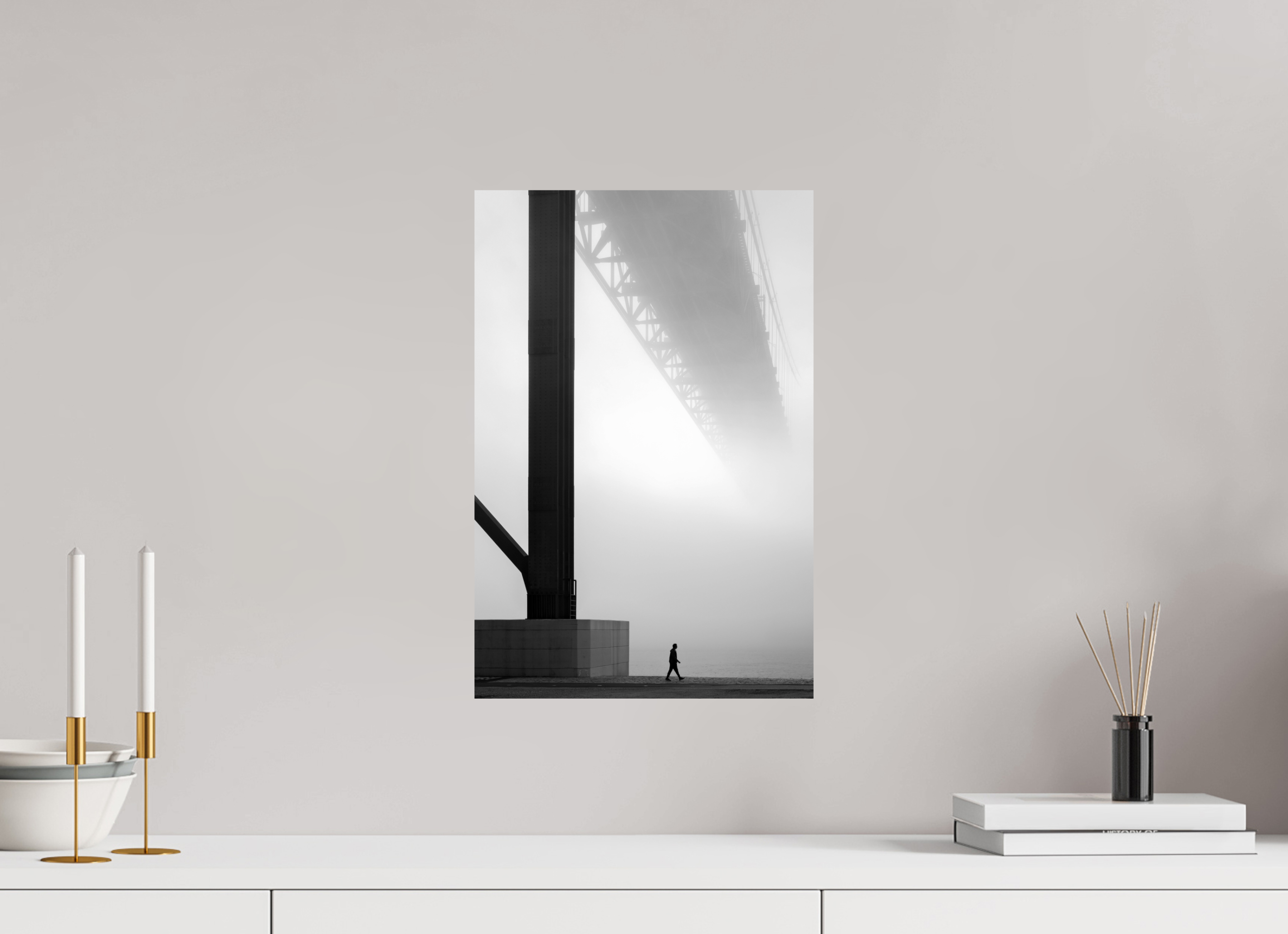 30 x 45 cm, Photo Print On Fuji Crystal DP II Lissabon Brücke im Nebel S/W – Wandbild in Galeriequalität