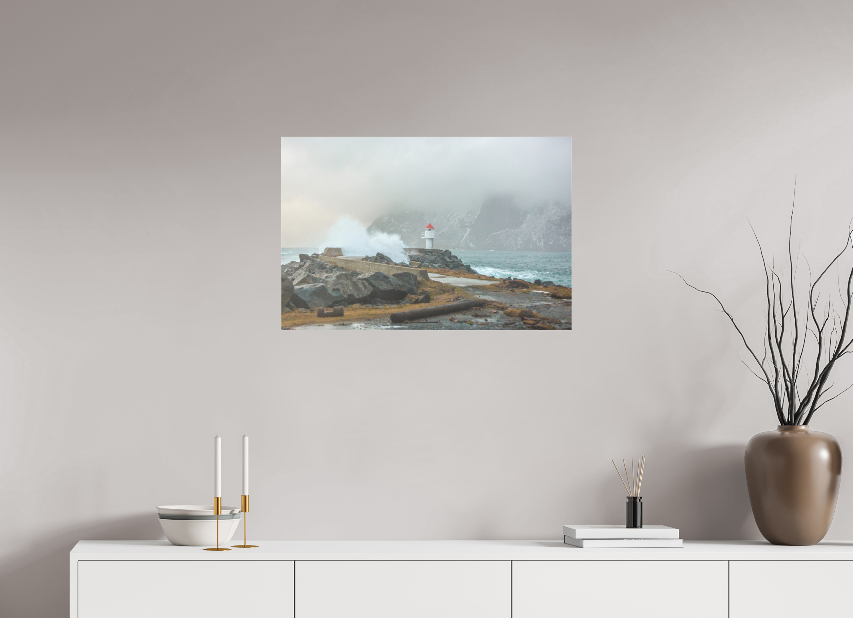 75 x 50 cm, Foto-Abzug hinter Acrylglas 3 mm matt Kraft der Elemente – Norwegens Küste im Sturm