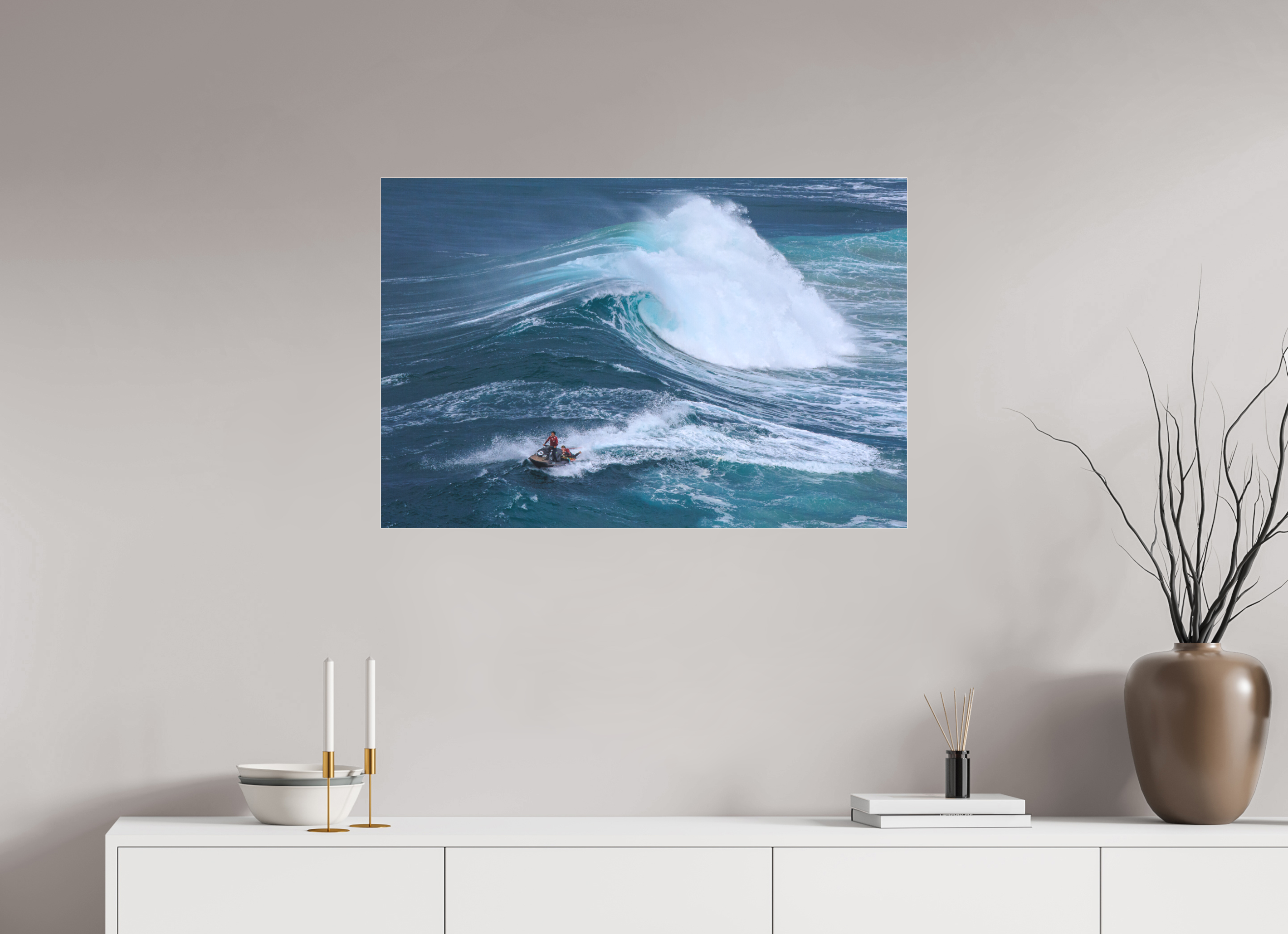 90 x 60 cm, Foto-Abzug hinter Acrylglas 3 mm matt Fotoabzug & Leinwand Nazaré: Rettung aus den Big Waves