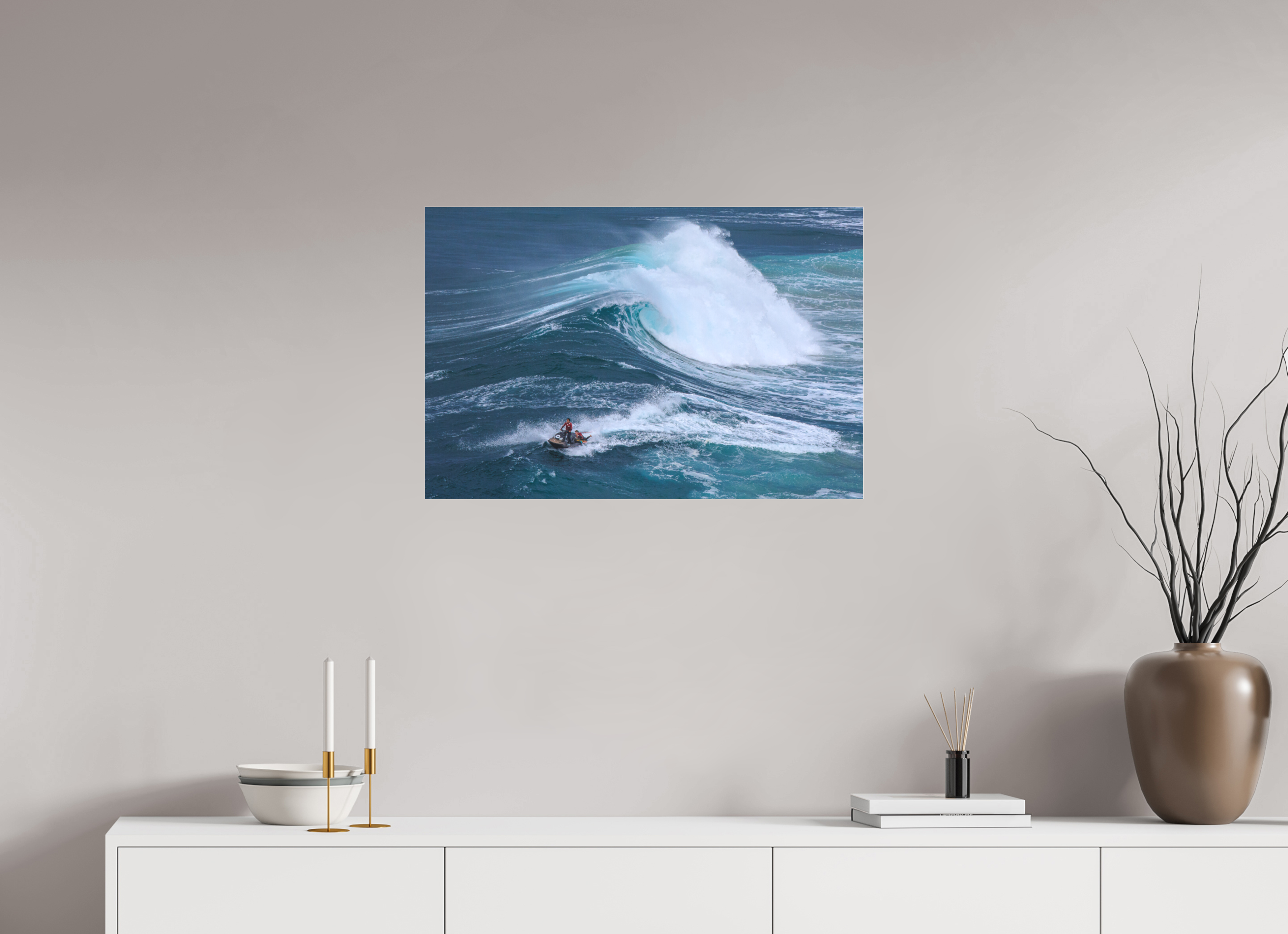 75 x 50 cm, Foto-Abzug hinter Acrylglas 3 mm matt Fotoabzug & Leinwand Nazaré: Rettung aus den Big Waves