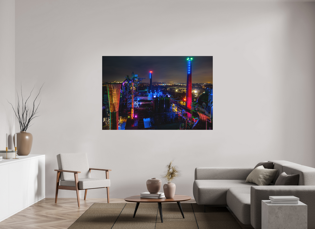 180 x 120 cm, Foto-Abzug hinter Acrylglas 3 mm matt Landschaftspark Duisburg von oben