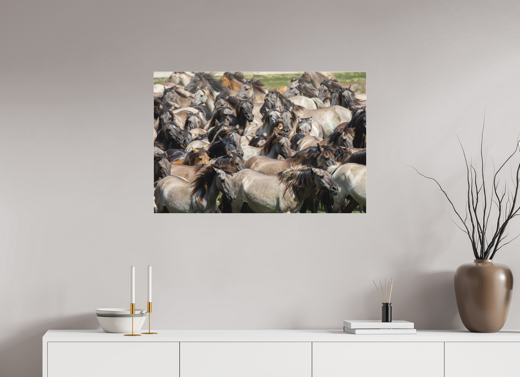 90 x 60 cm, Foto-Abzug hinter Acrylglas 3 mm matt Wieherndes Wildpferd