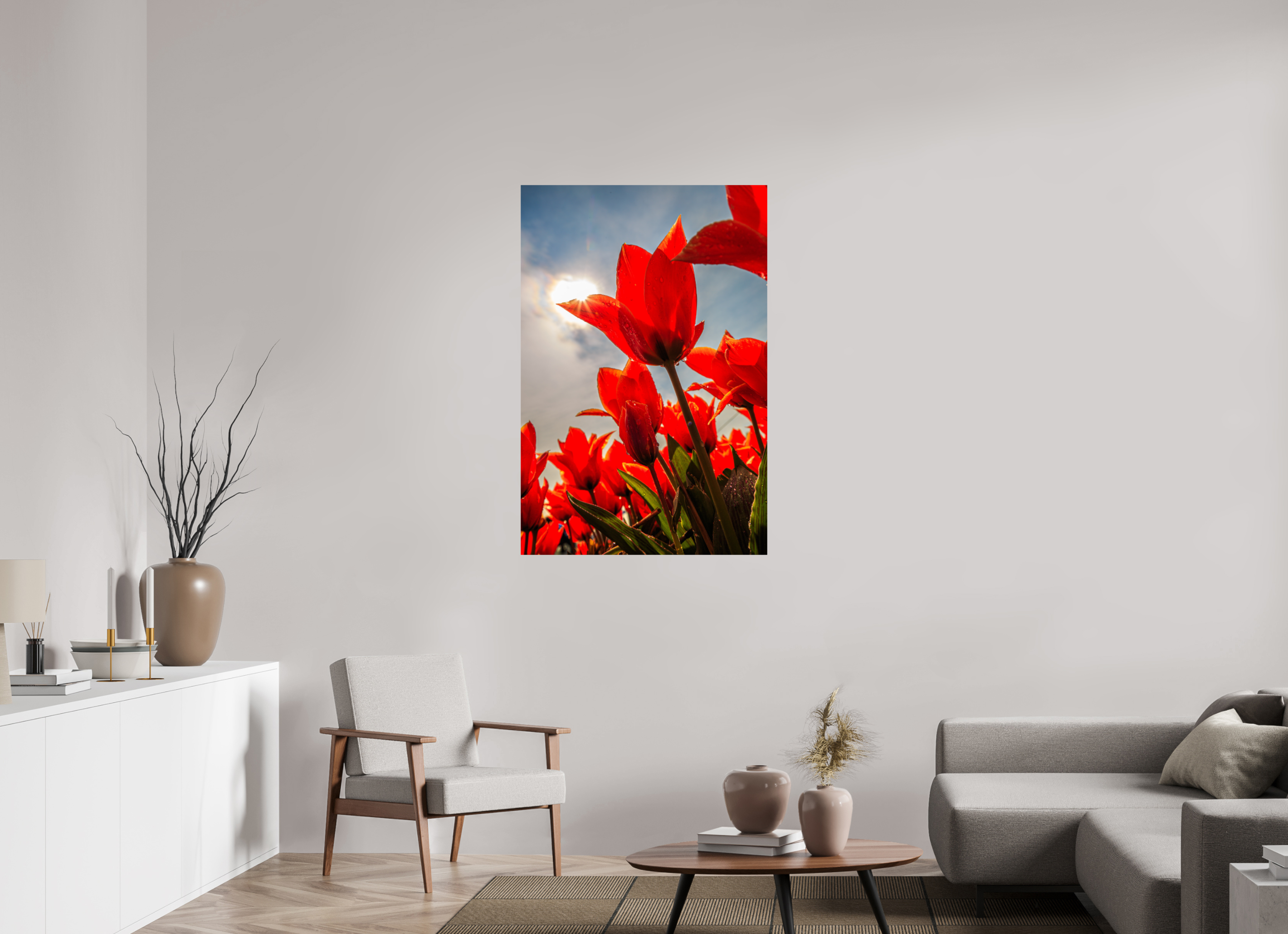 80 x 120 cm, Photo Print On Fuji Crystal DP II Leuchtende Kelche: Offene Tulpen im Sonnenlicht