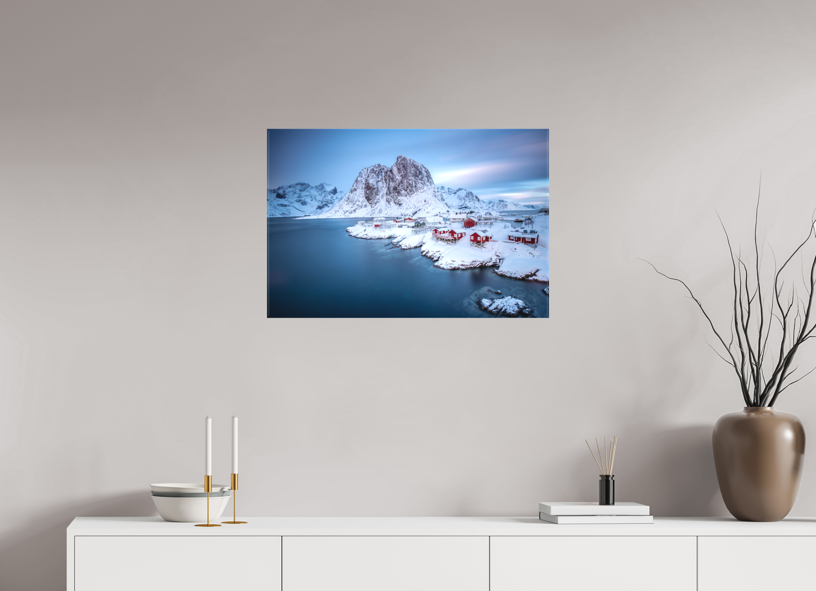 75 x 50 cm, Foto-Leinwand matt Hamnøy - Fischerdorf auf den Lofoten im Winter