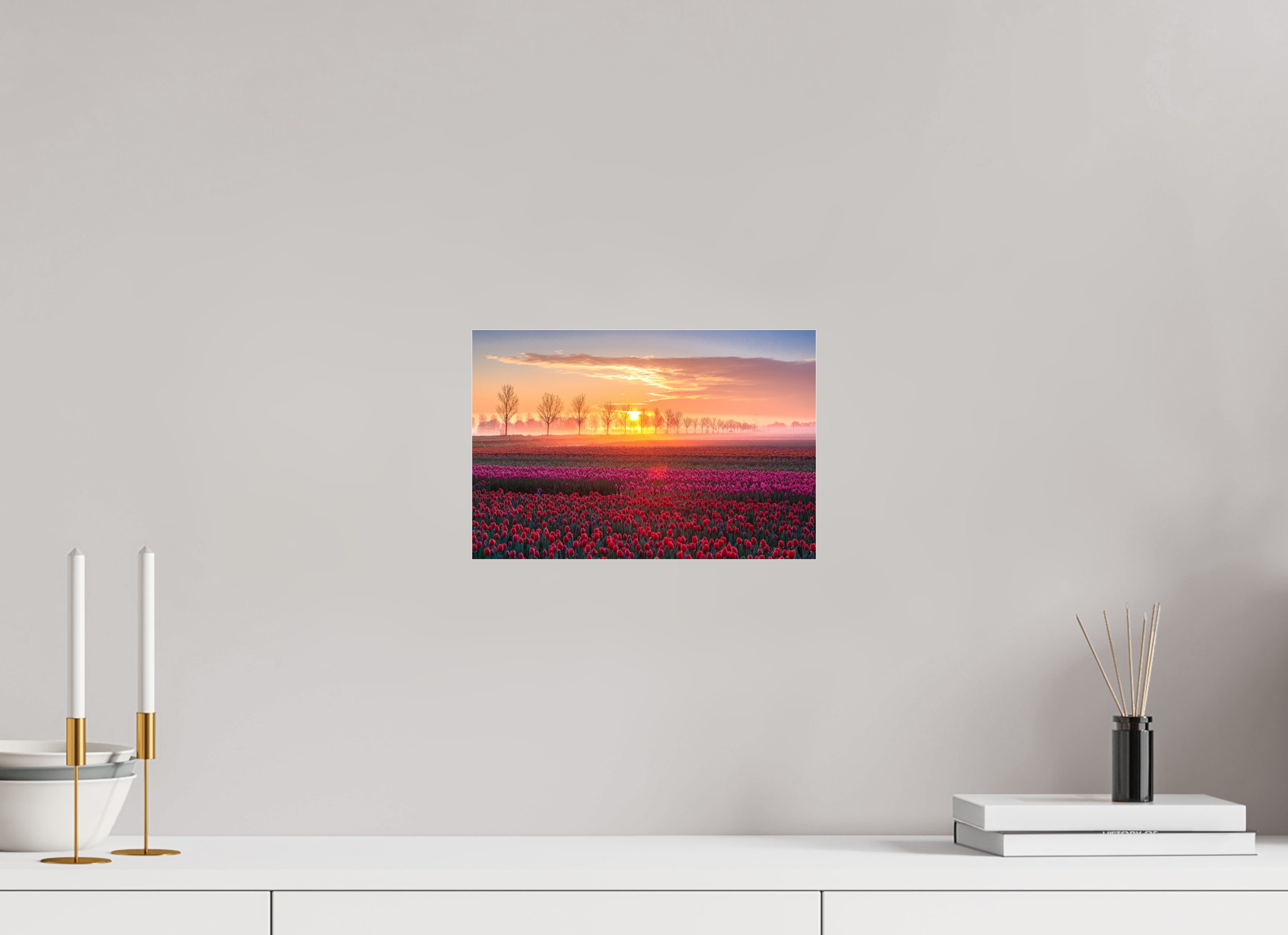 30 x 20 cm, Photo Print Under Acrylic Glass Sonnenaufgang über dem Tulpfenfeld