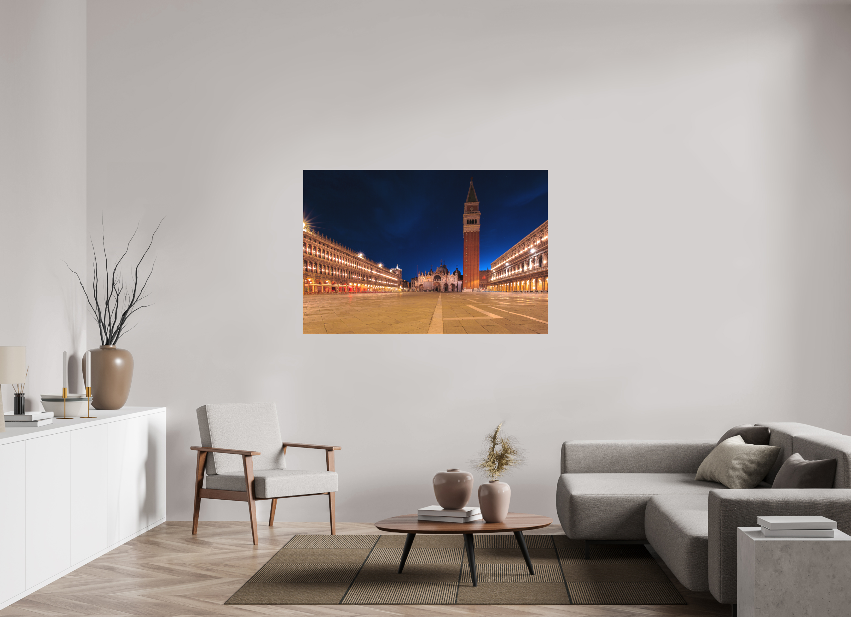 150 x 100 cm, Foto-Leinwand matt Ruhiger Markusplatz bei Sonnenaufgang in Venedig