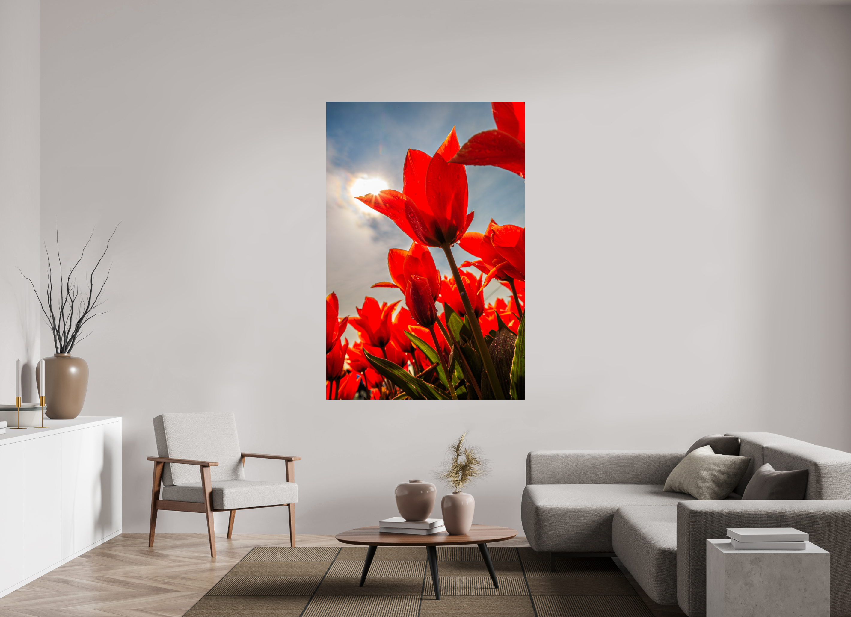 120 x 180 cm, Photo Print On Fuji Crystal DP II Leuchtende Kelche: Offene Tulpen im Sonnenlicht