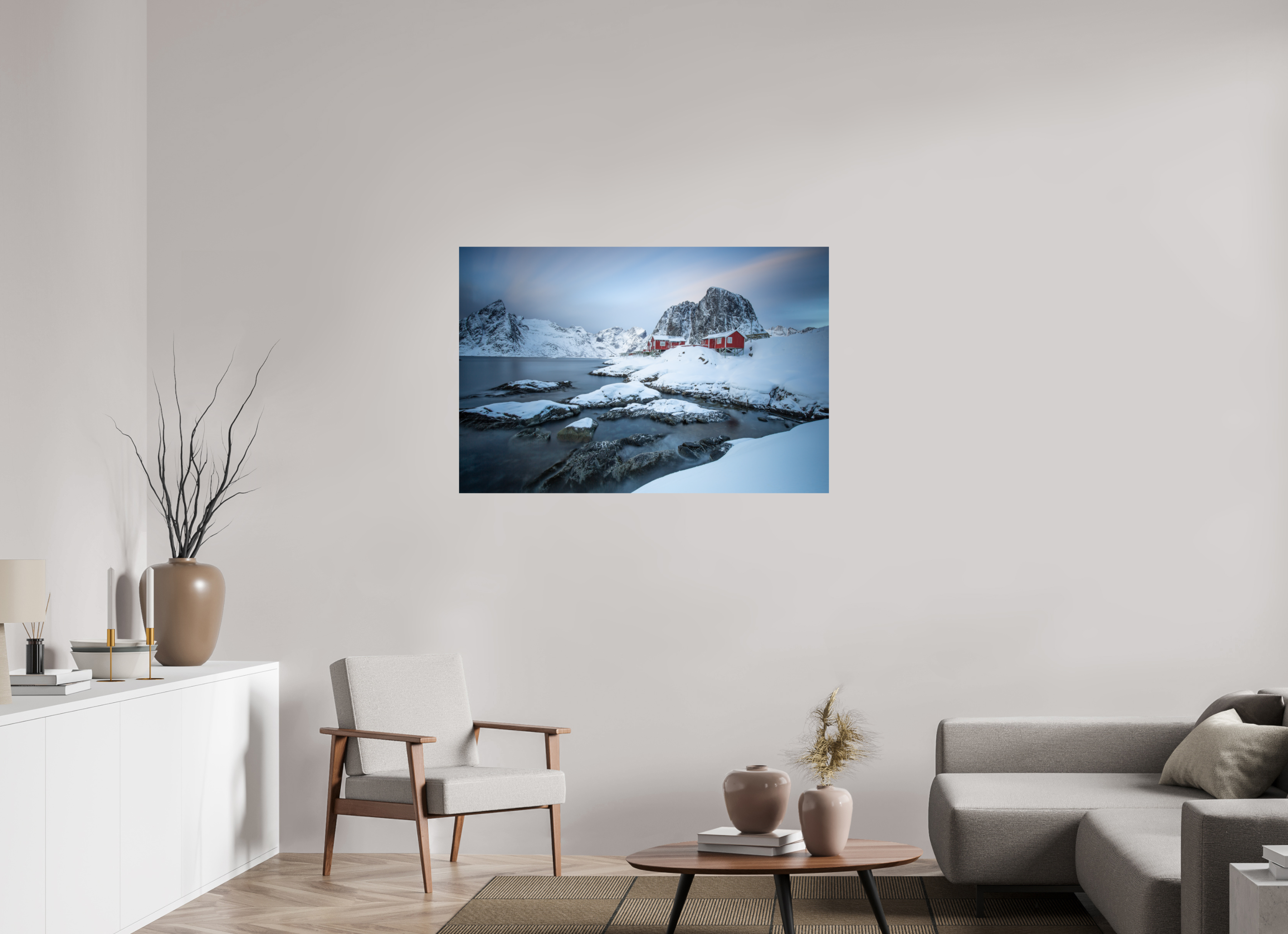 120 x 80 cm, Photo Print On Fuji Crystal DP II Nordische Ruhe – Hamnøy zwischen Felsen und Fjord