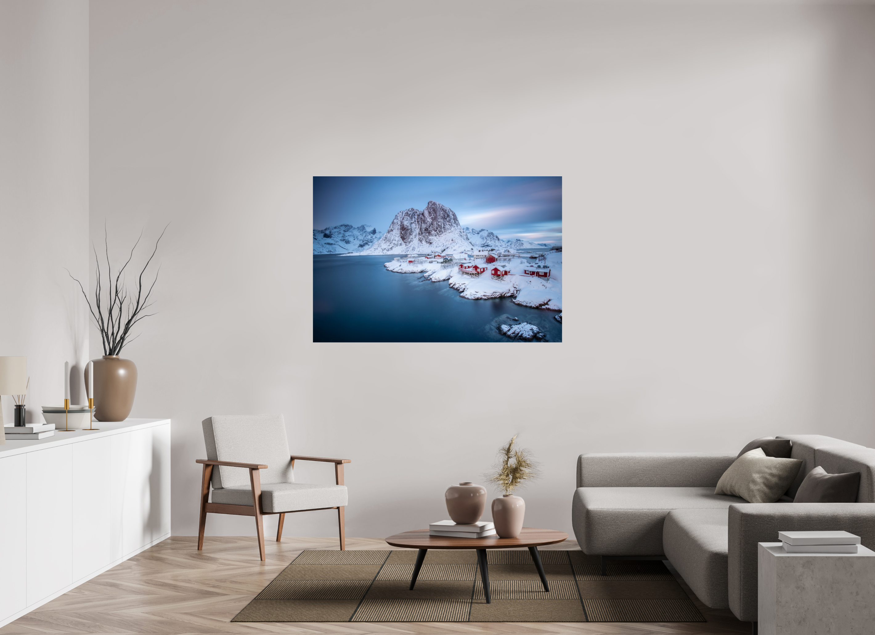 150 x 100 cm, Photo Print On Fuji Crystal DP II Hamnøy - Fischerdorf auf den Lofoten im Winter